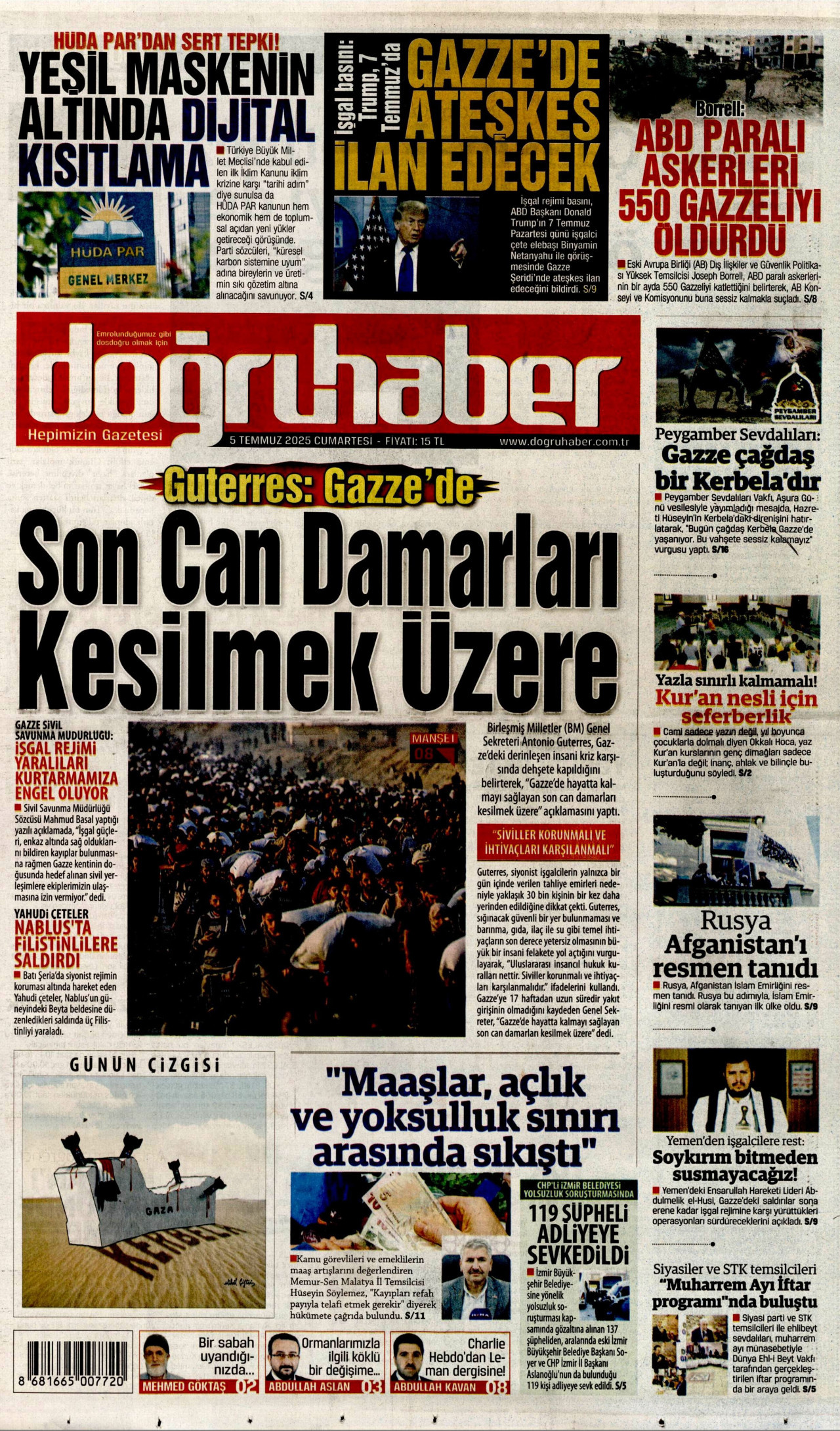DOĞRU HABER gazetesinin 5 Temmuz 2025 tarihli birinci sayfası
