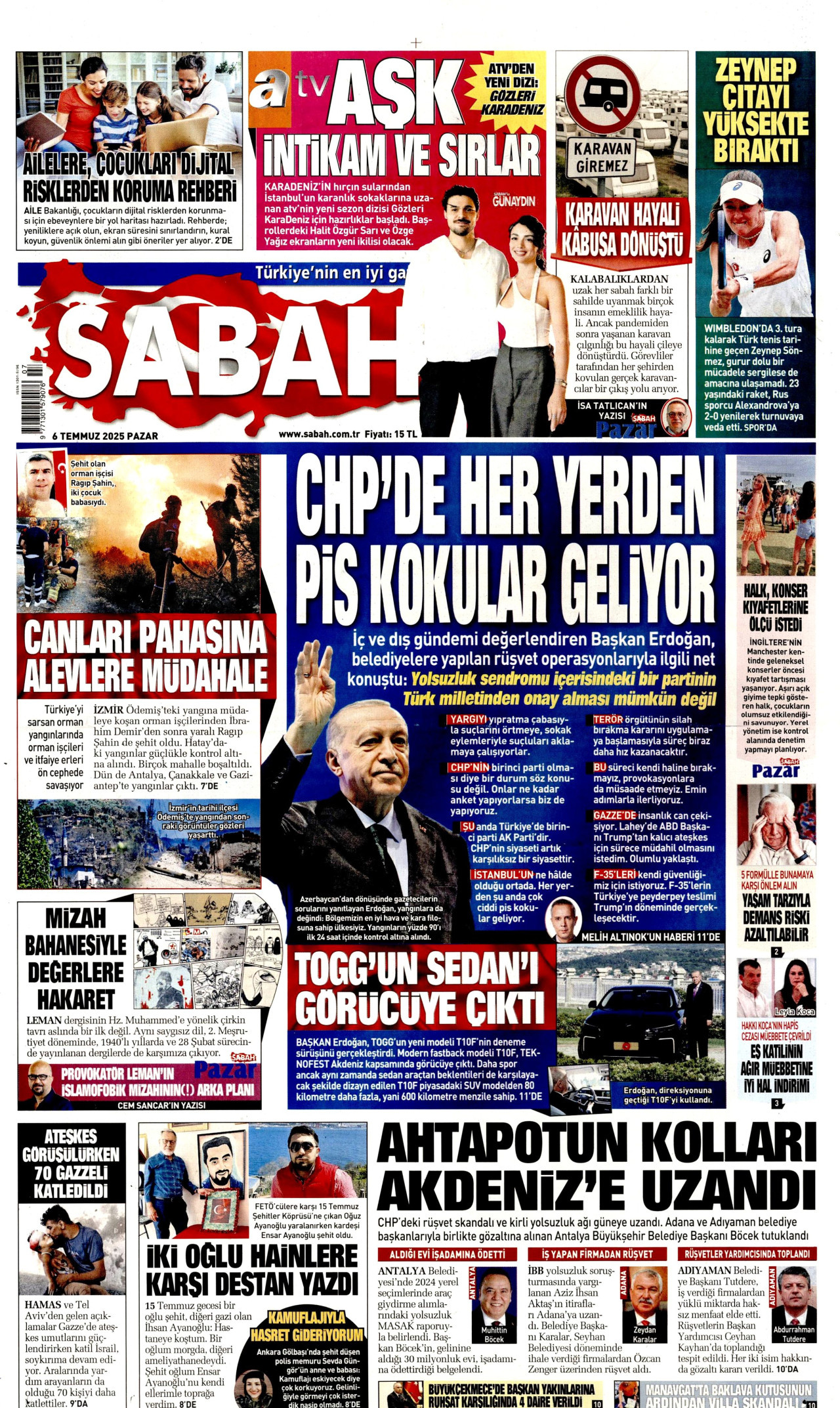 SABAH gazetesinin 6 Temmuz 2025 tarihli birinci sayfası