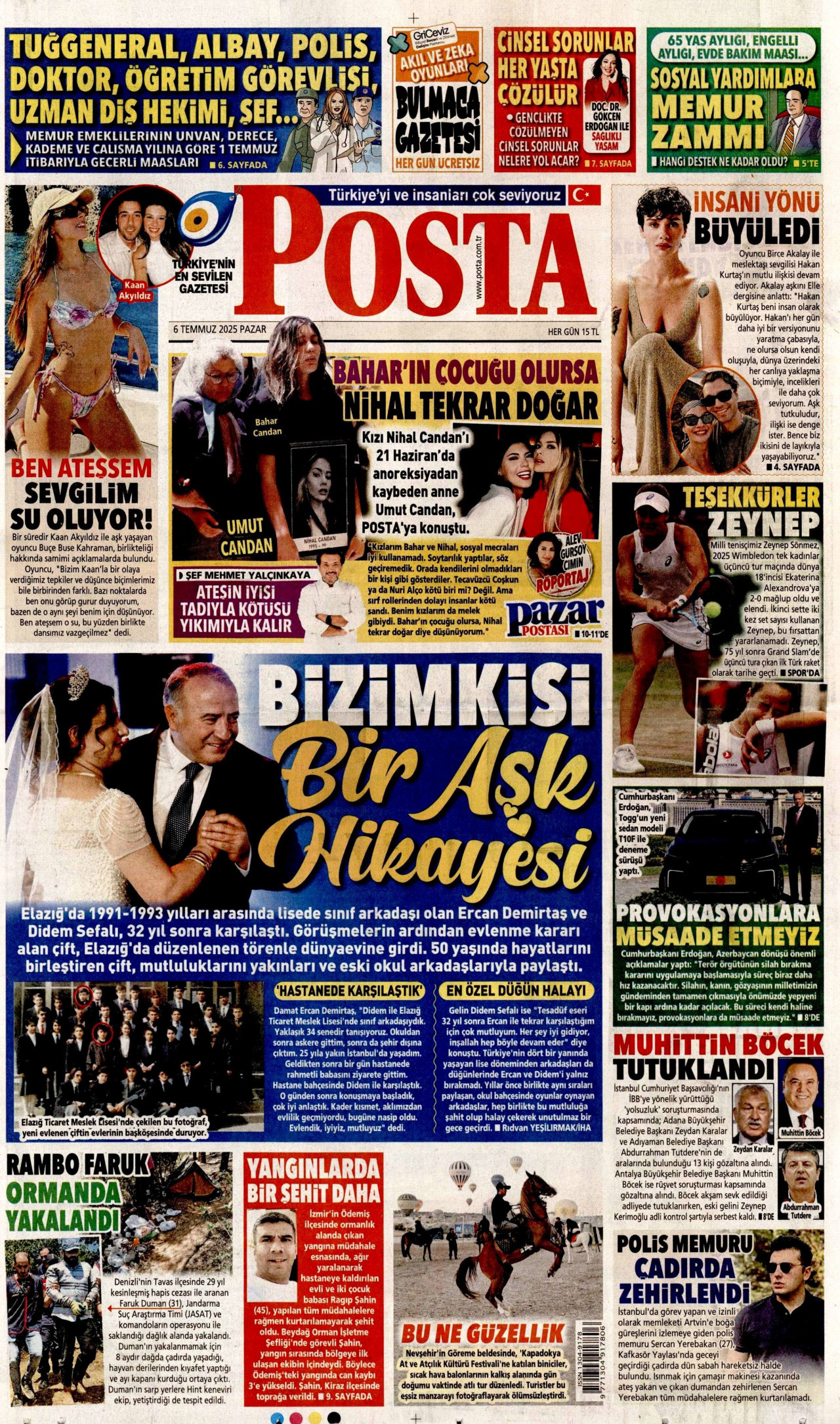 POSTA gazetesinin 6 Temmuz 2025 tarihli birinci sayfası