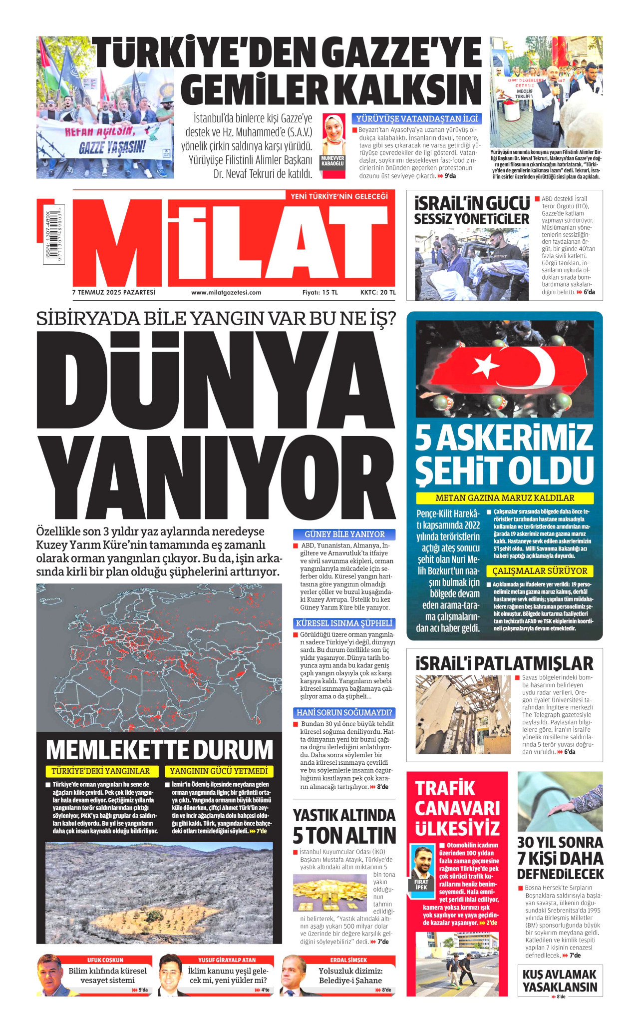 MİLAT gazetesinin 7 Temmuz 2025 tarihli birinci sayfası