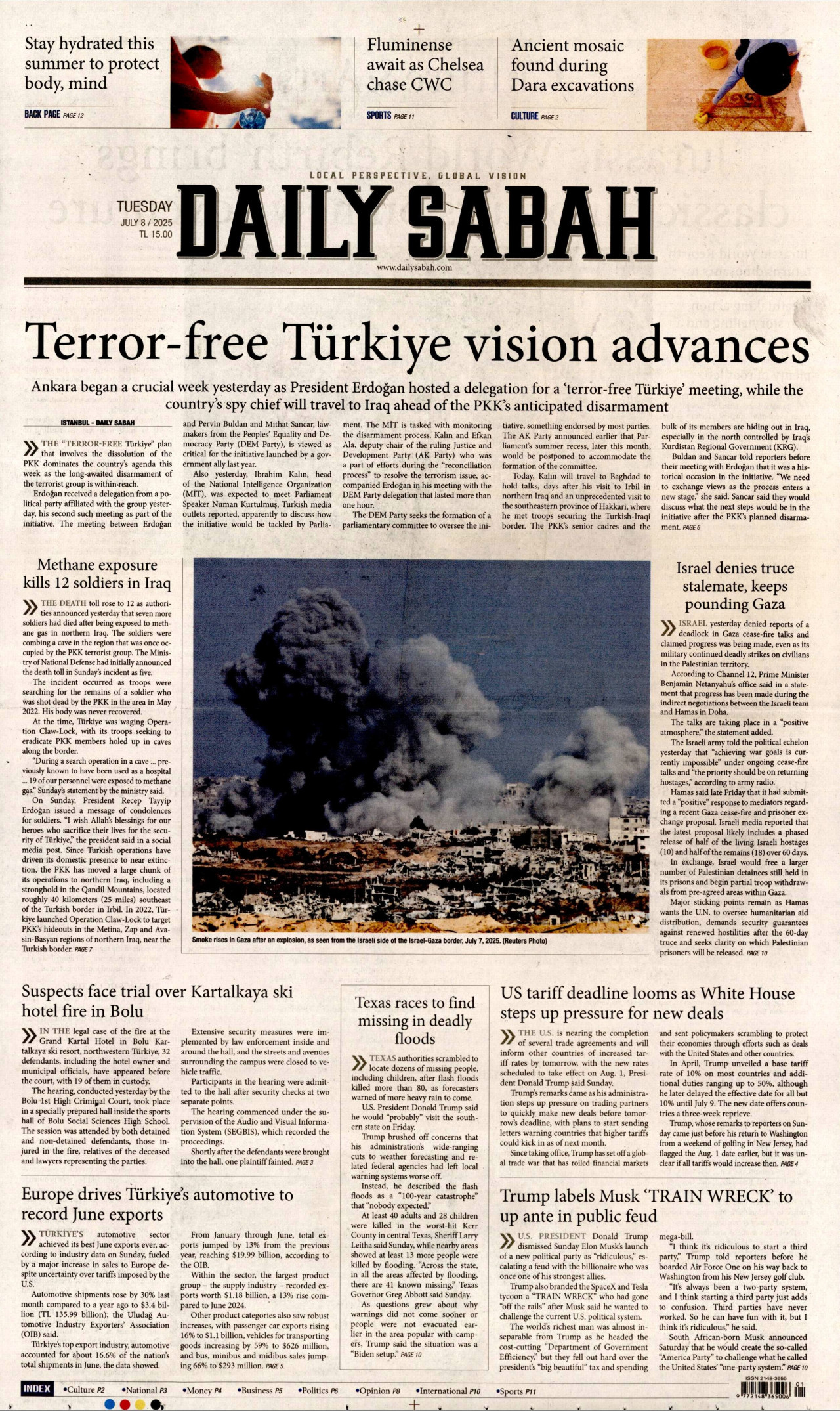 DAİLY SABAH gazetesinin 8 Temmuz 2025 tarihli birinci sayfası