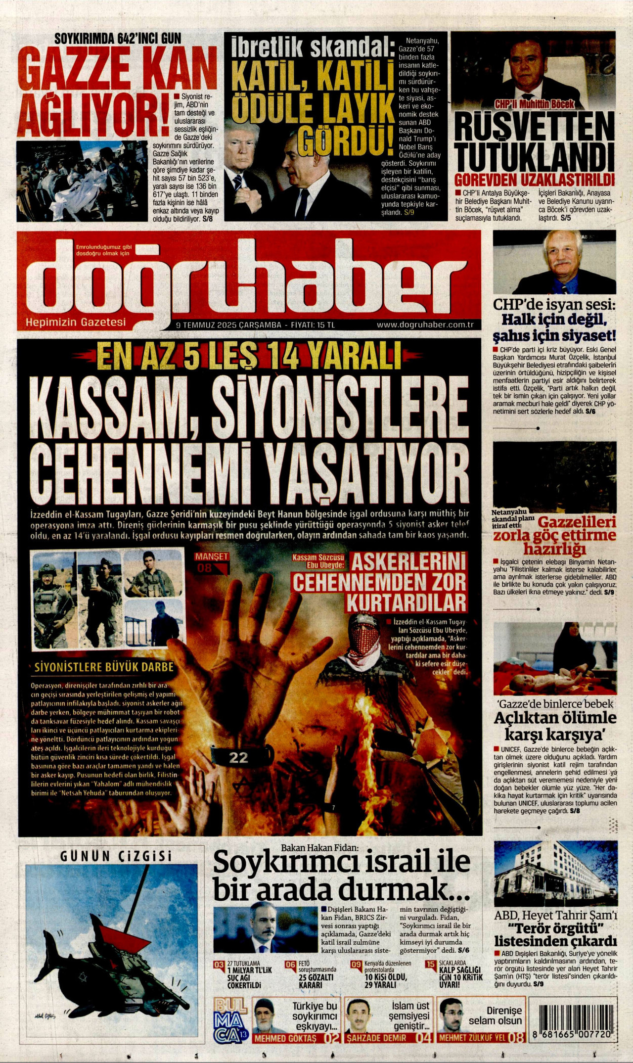 DOĞRU HABER gazetesinin 9 Temmuz 2025 tarihli birinci sayfası