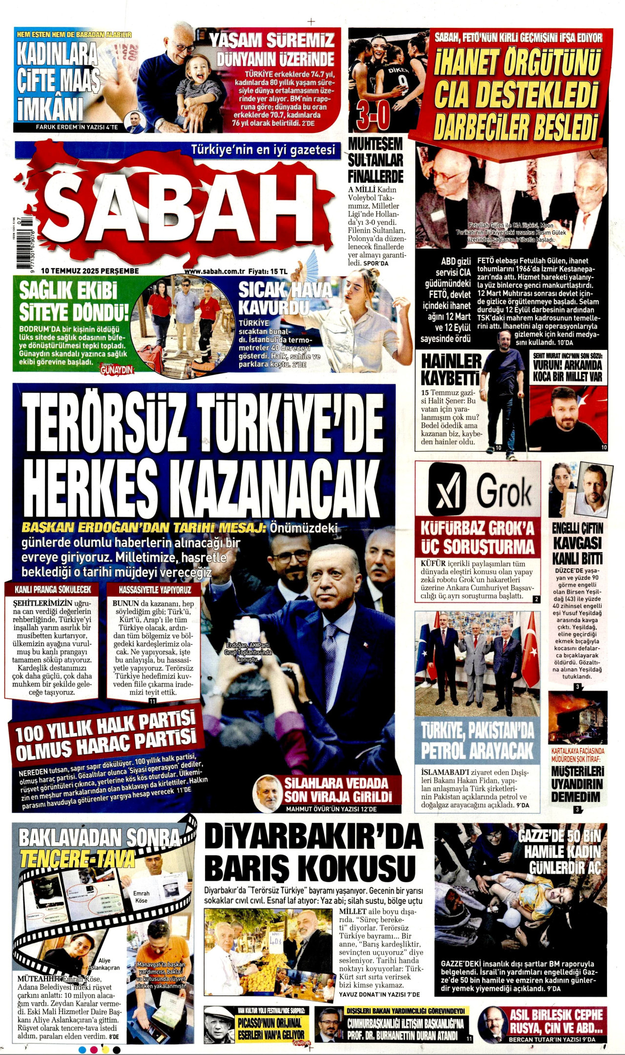 SABAH gazetesinin 10 Temmuz 2025 tarihli birinci sayfası
