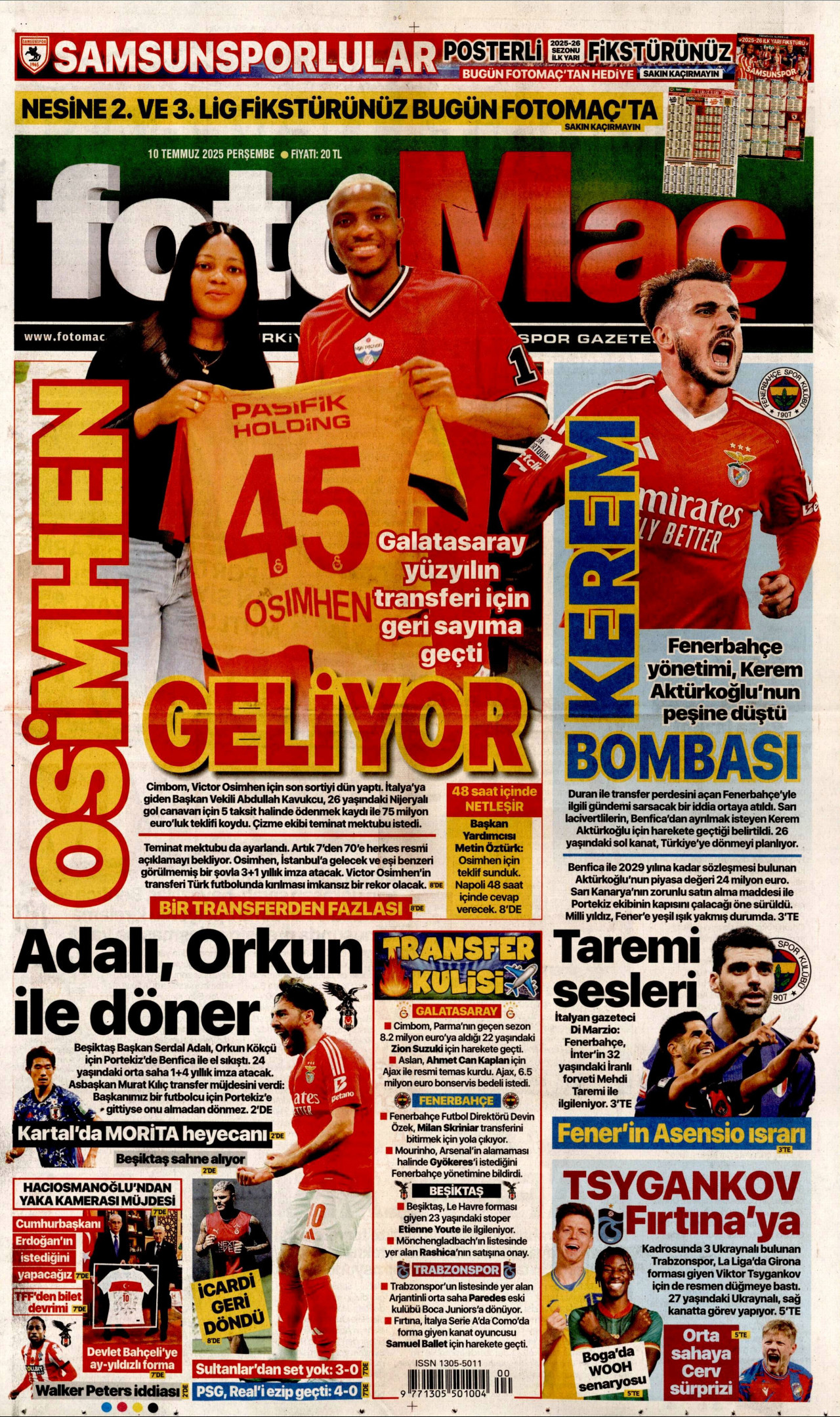 FOTOMAÇ gazetesinin 10 Temmuz 2025 tarihli birinci sayfası