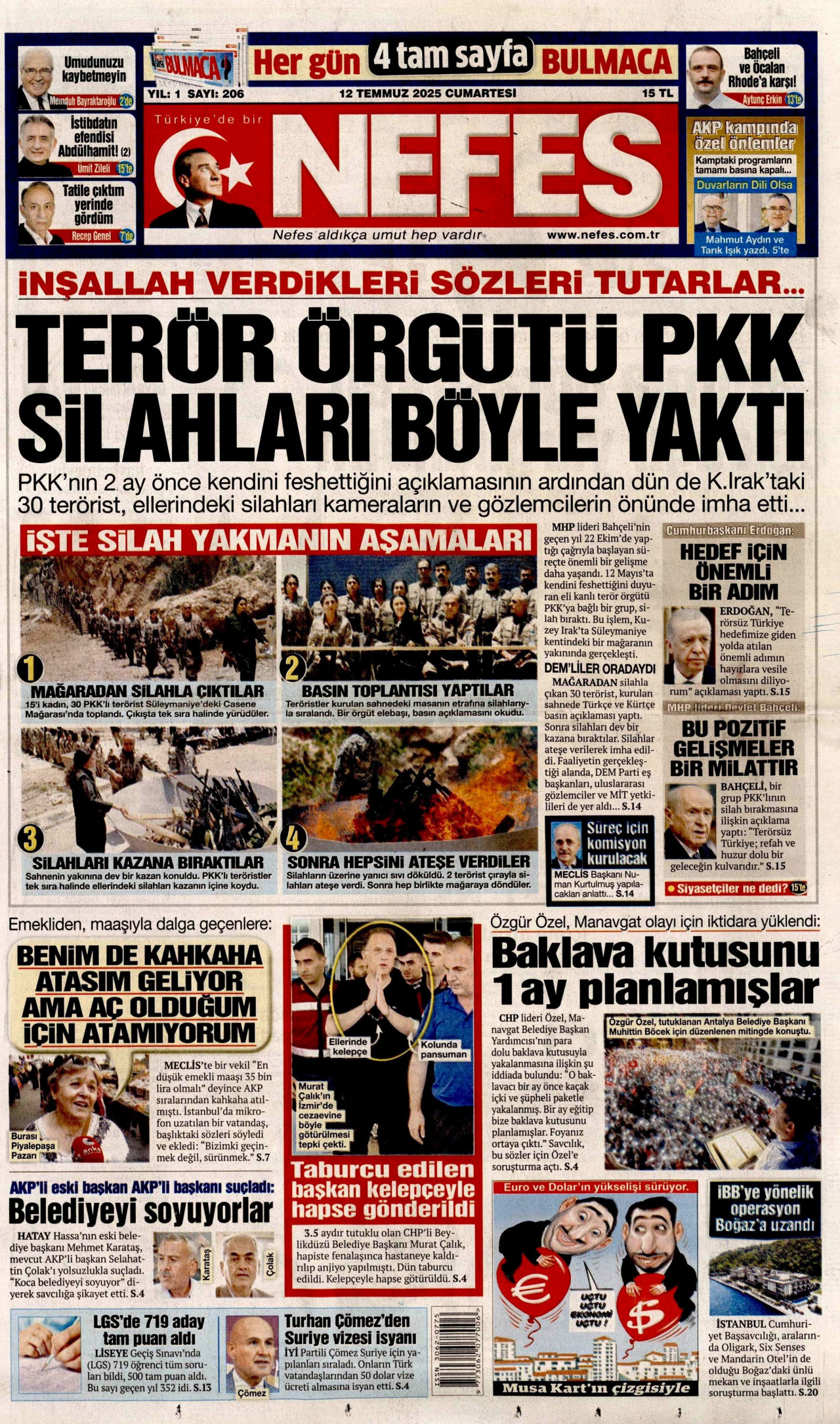 NEFES gazetesinin 12 Temmuz 2025 tarihli birinci sayfası