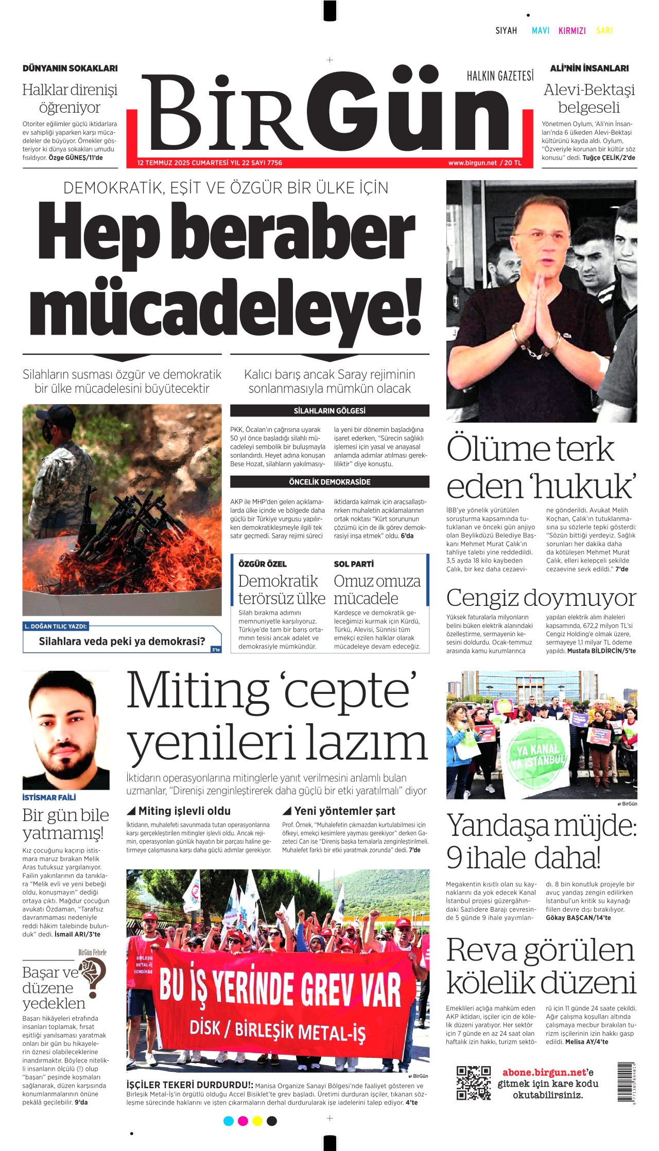 BİRGÜN gazetesinin 12 Temmuz 2025 tarihli birinci sayfası
