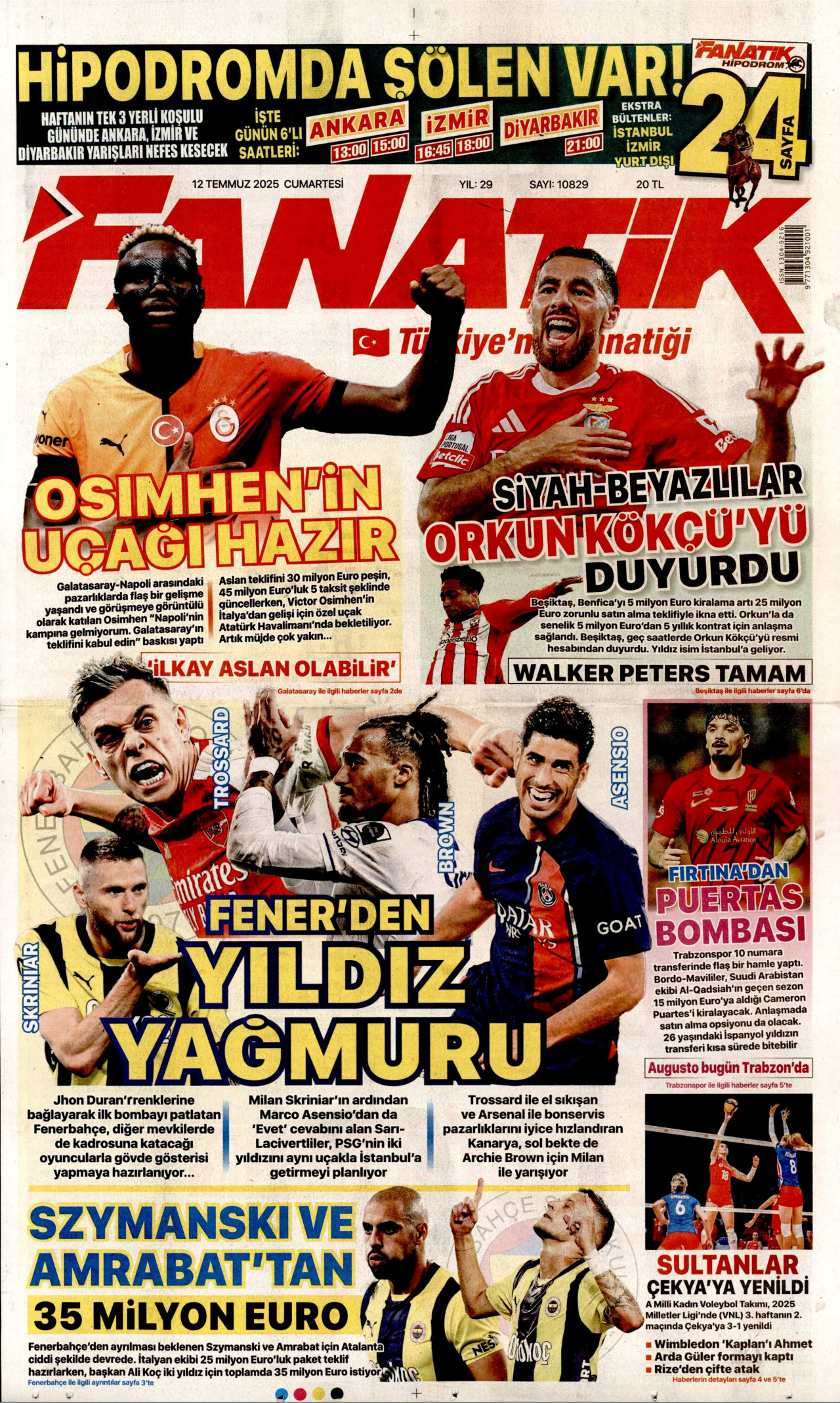 FANATİK gazetesinin 12 Temmuz 2025 tarihli birinci sayfası