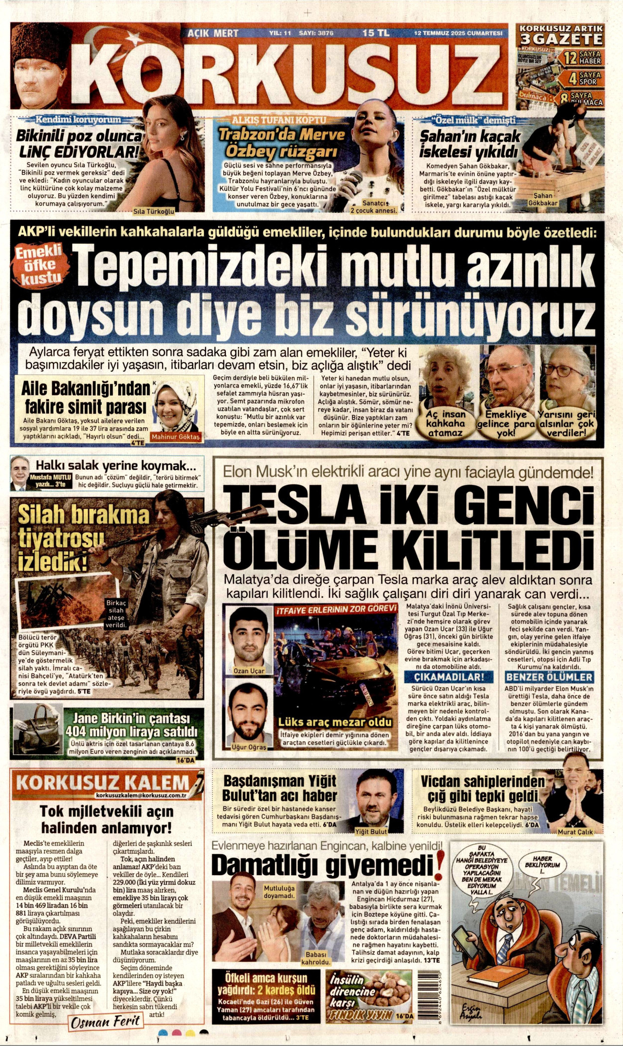 KORKUSUZ gazetesinin 12 Temmuz 2025 tarihli birinci sayfası