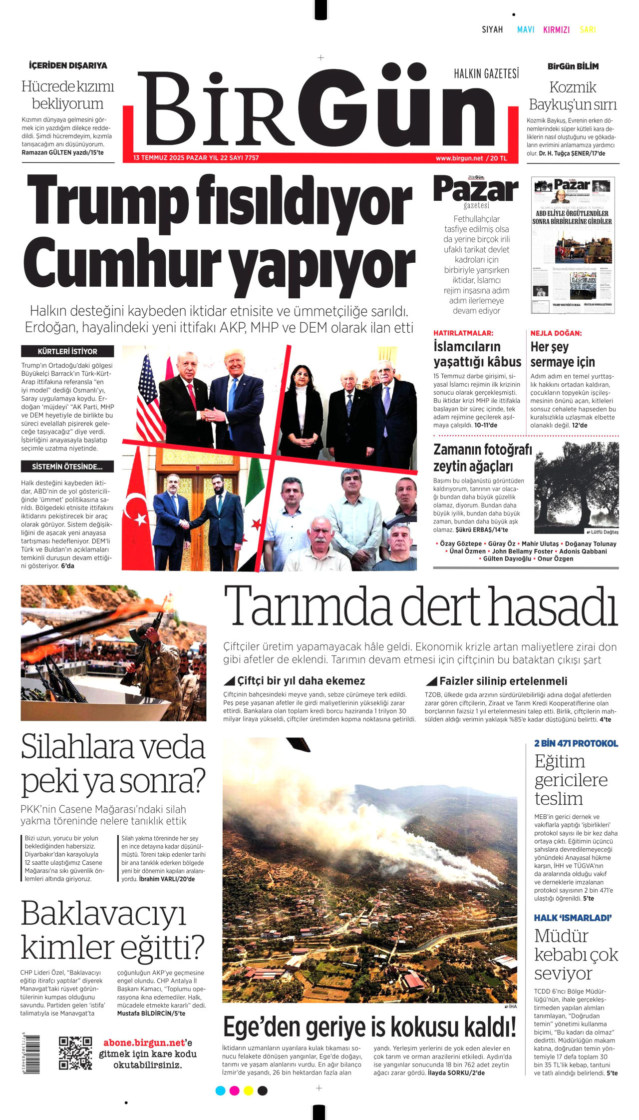 BİRGÜN gazetesinin 13 Temmuz 2025 tarihli birinci sayfası