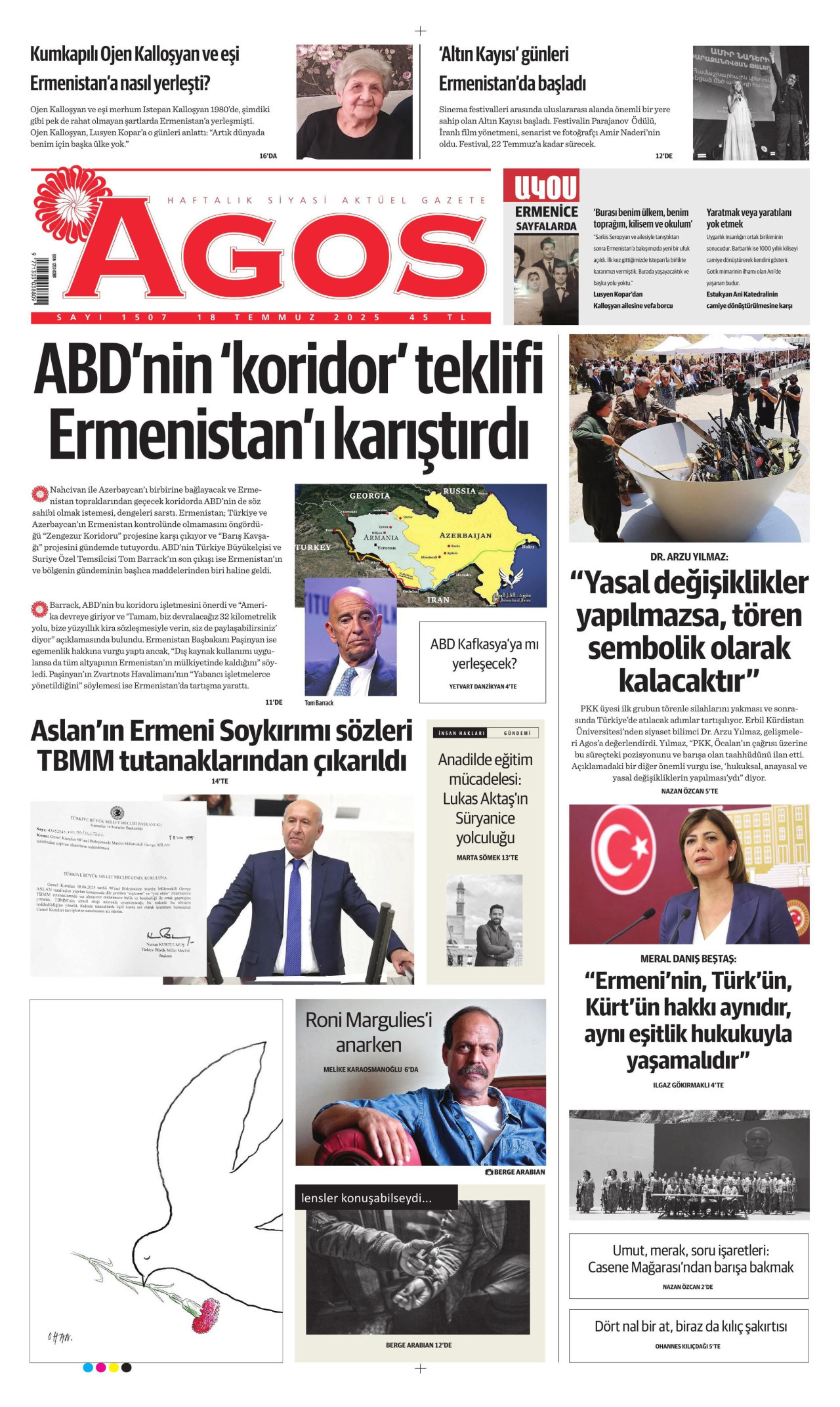 AGOS gazetesinin 18 Temmuz 2025 tarihli birinci sayfası