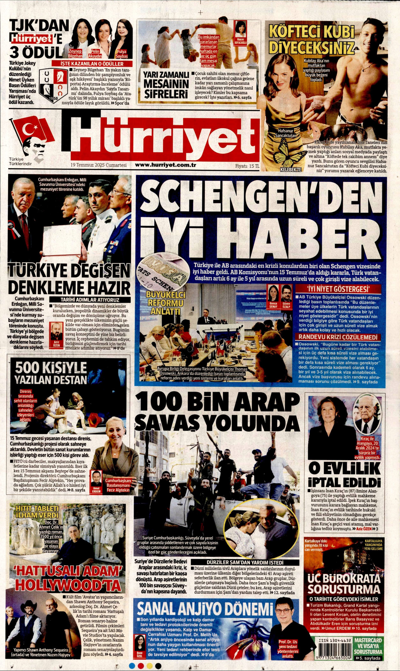 HÜRRİYET gazetesinin 19 Temmuz 2025 tarihli birinci sayfası