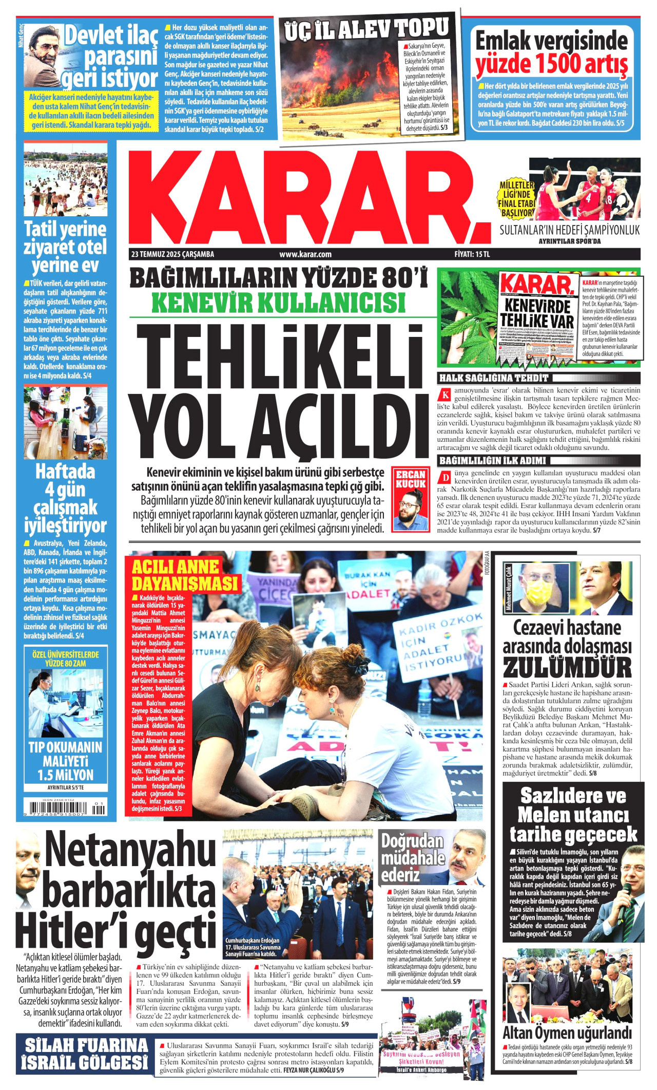 KARAR gazetesinin 23 Temmuz 2025 tarihli birinci sayfası