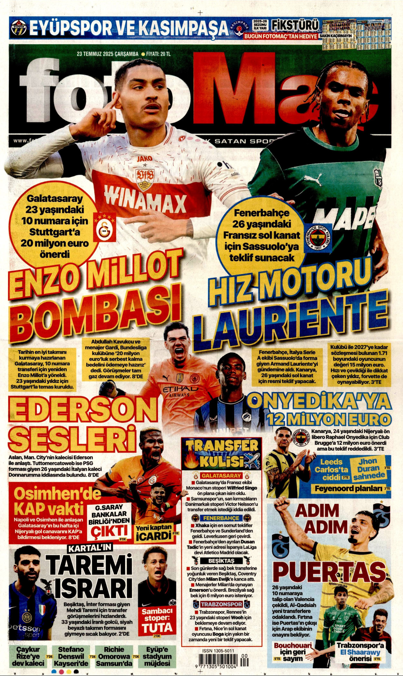 FOTOMAÇ gazetesinin 23 Temmuz 2025 tarihli birinci sayfası