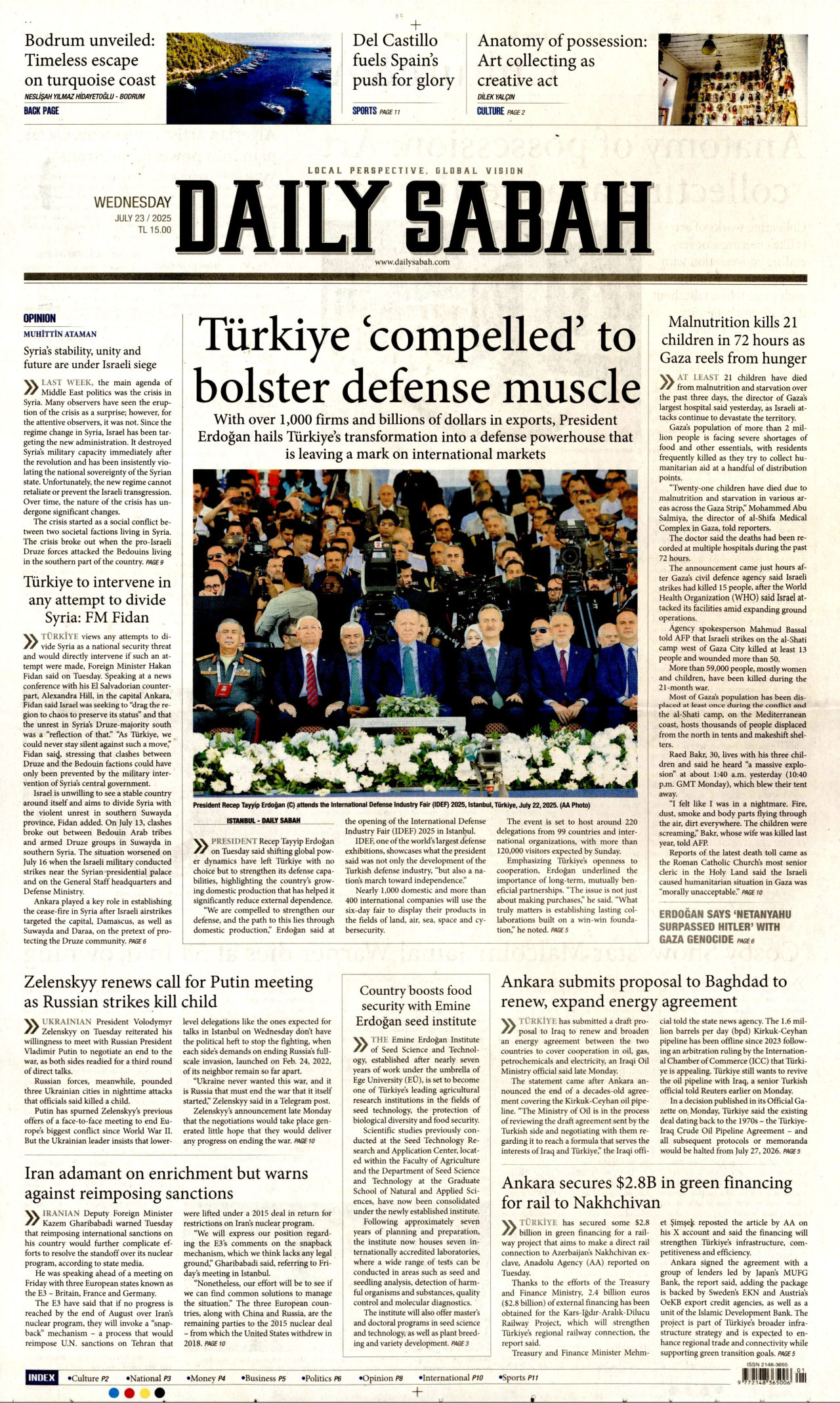 DAİLY SABAH gazetesinin 23 Temmuz 2025 tarihli birinci sayfası
