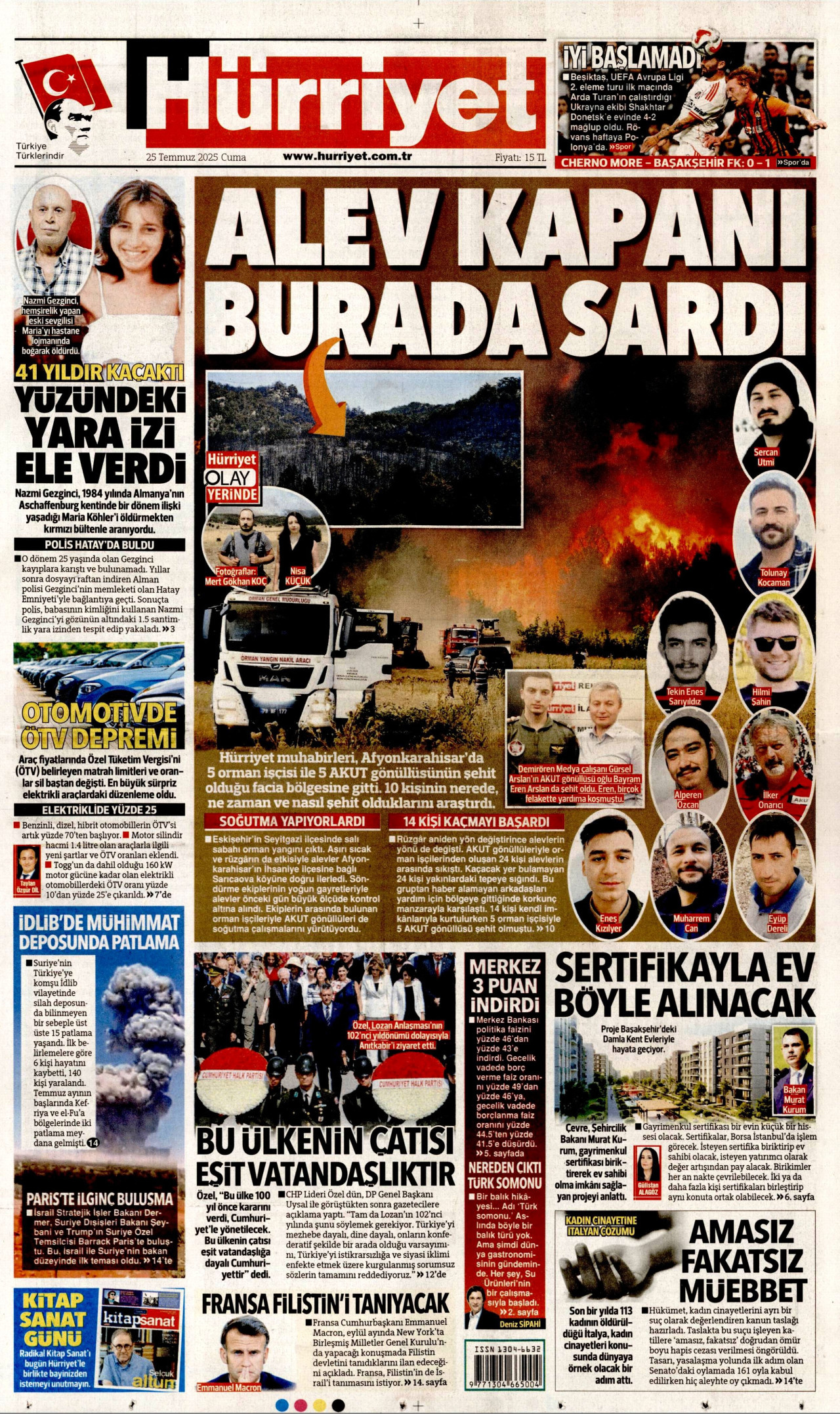 HÜRRİYET gazetesinin 25 Temmuz 2025 tarihli birinci sayfası
