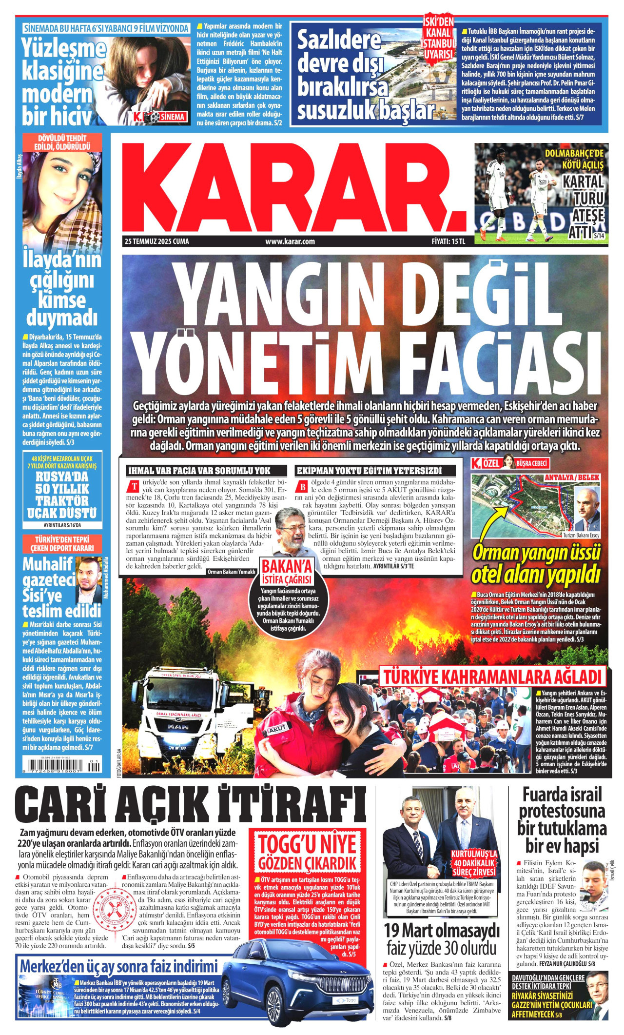 KARAR gazetesinin 25 Temmuz 2025 tarihli birinci sayfası
