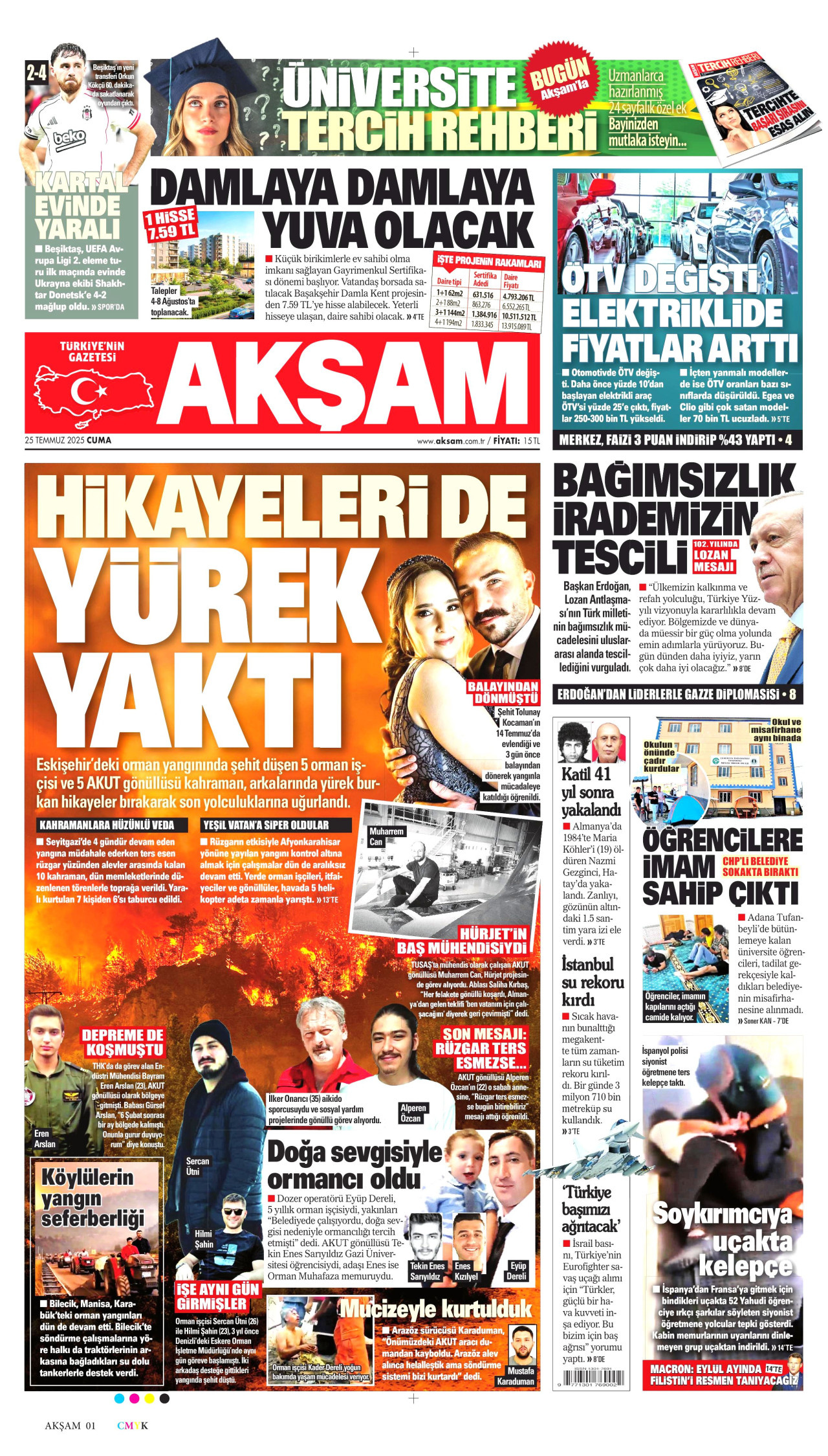 AKŞAM gazetesinin 25 Temmuz 2025 tarihli birinci sayfası
