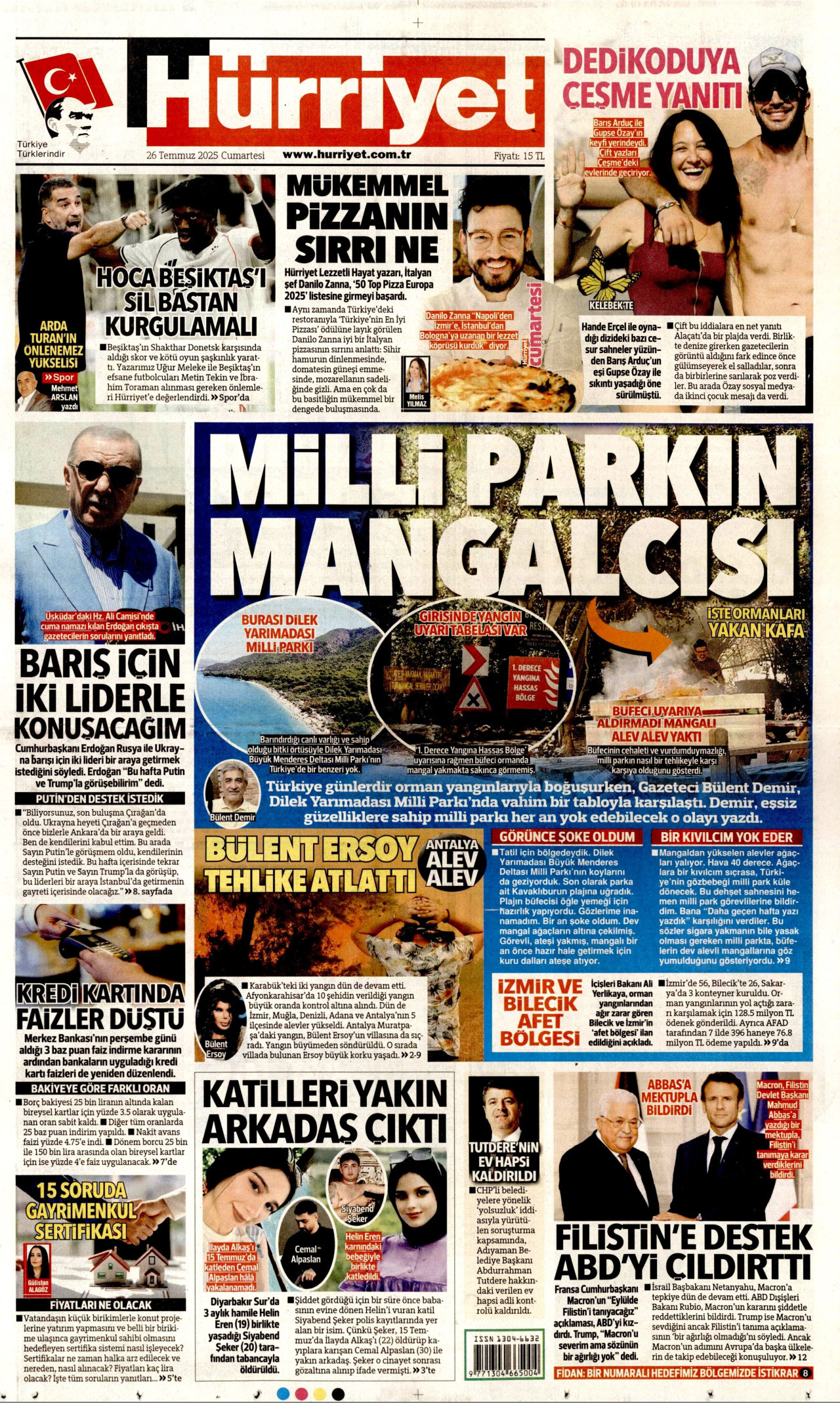 HÜRRİYET gazetesinin 26 Temmuz 2025 tarihli birinci sayfası