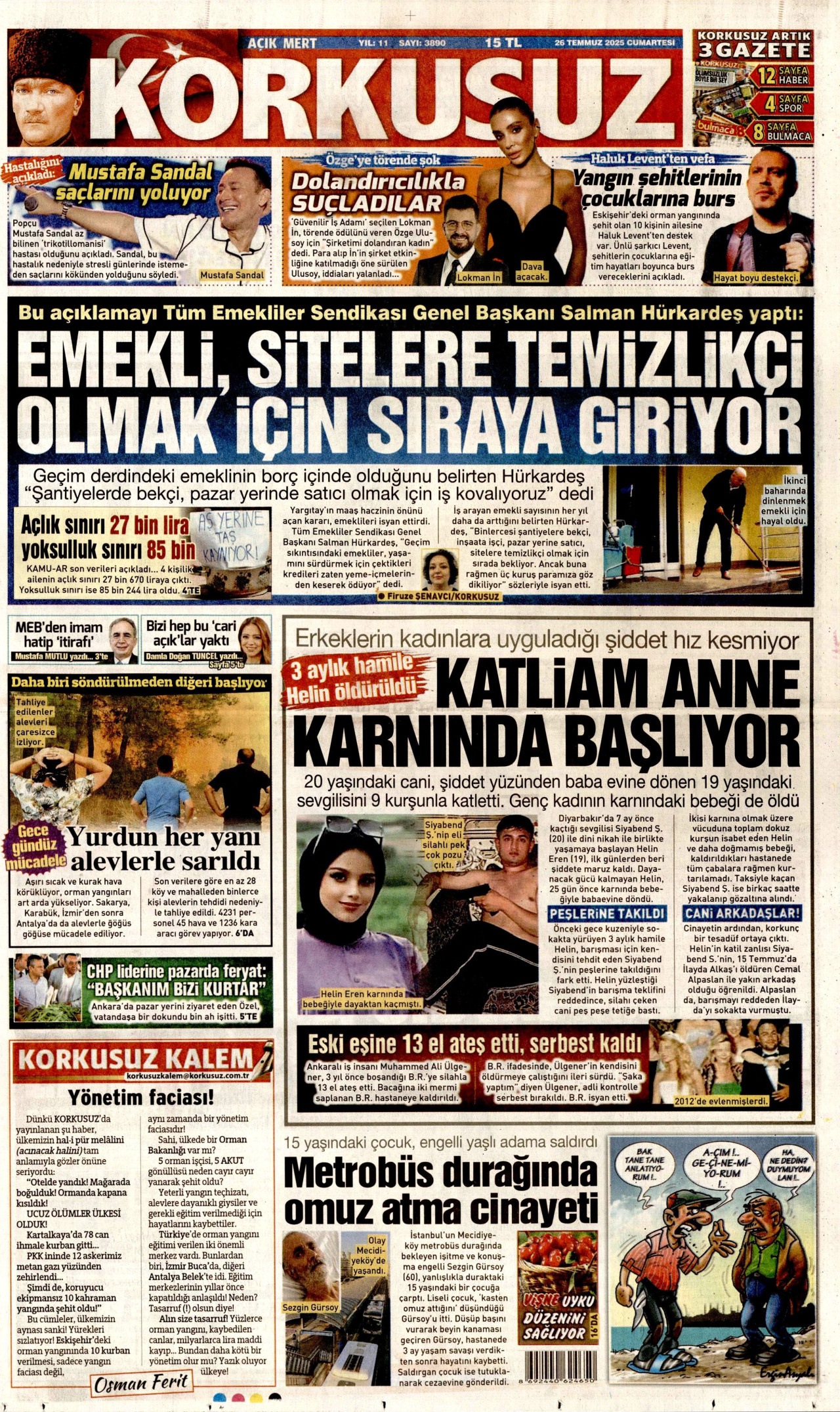 KORKUSUZ gazetesinin 26 Temmuz 2025 tarihli birinci sayfası