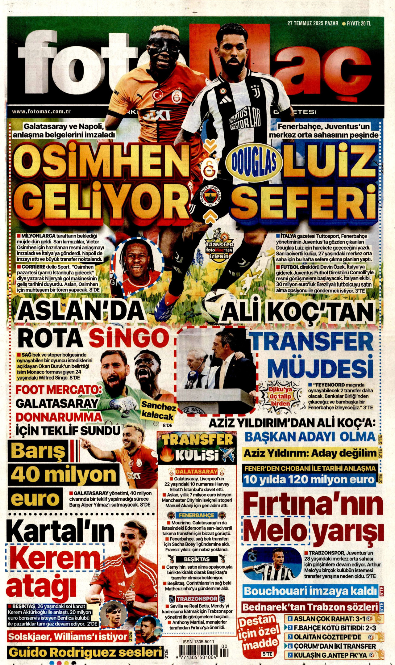 FOTOMAÇ gazetesinin 27 Temmuz 2025 tarihli birinci sayfası