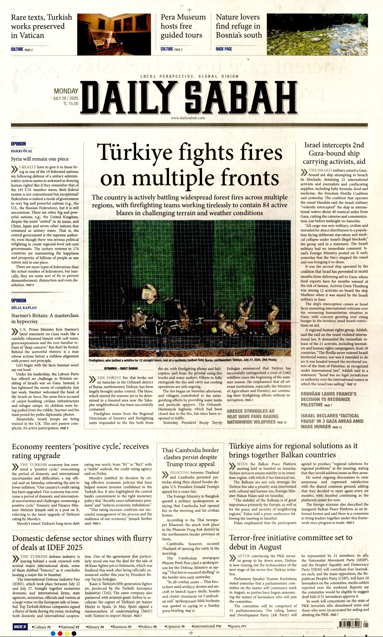 DAİLY SABAH gazetesinin 28 Temmuz 2025 tarihli birinci sayfası