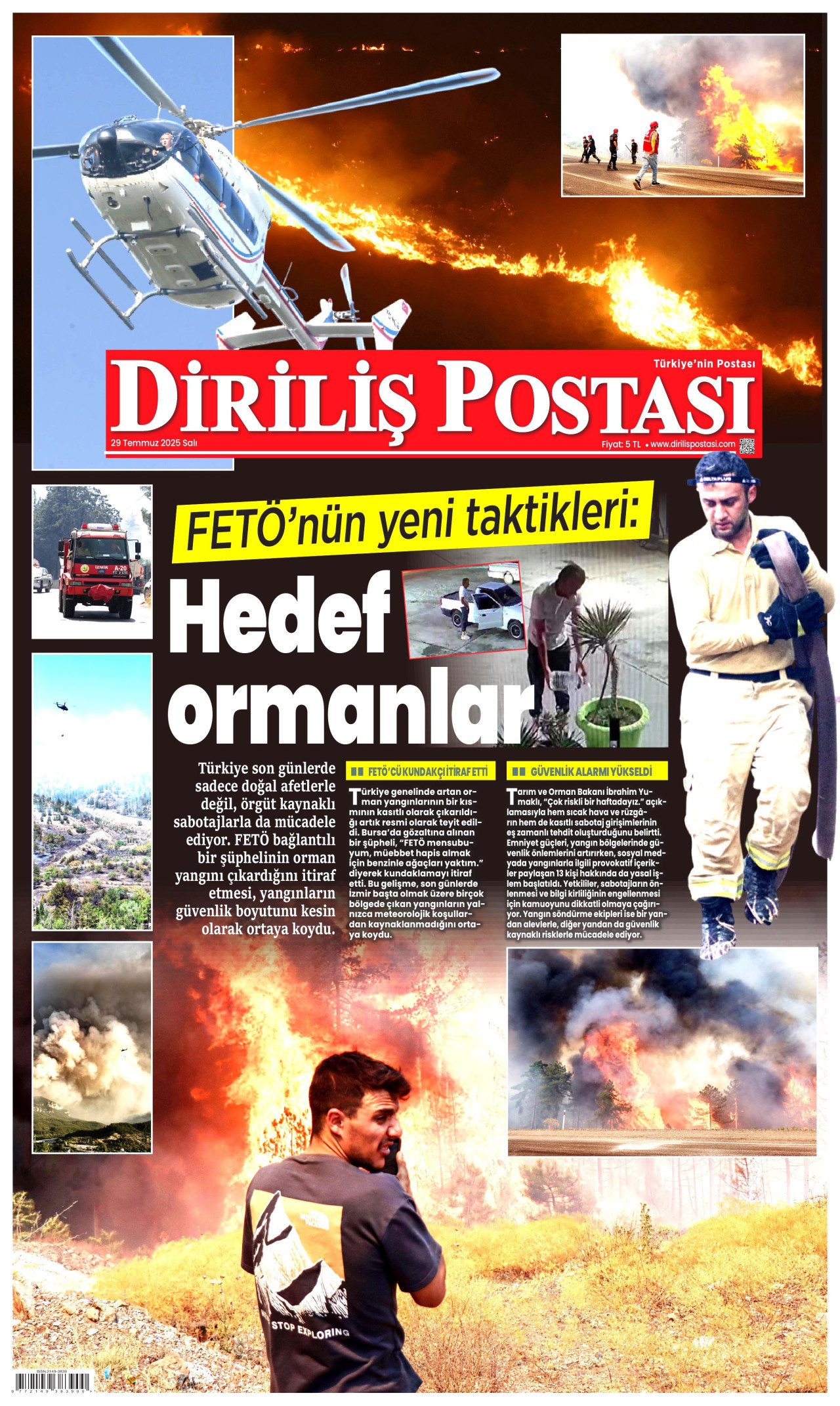 DİRİLİŞ POSTASI gazetesinin 29 Temmuz 2025 tarihli birinci sayfası