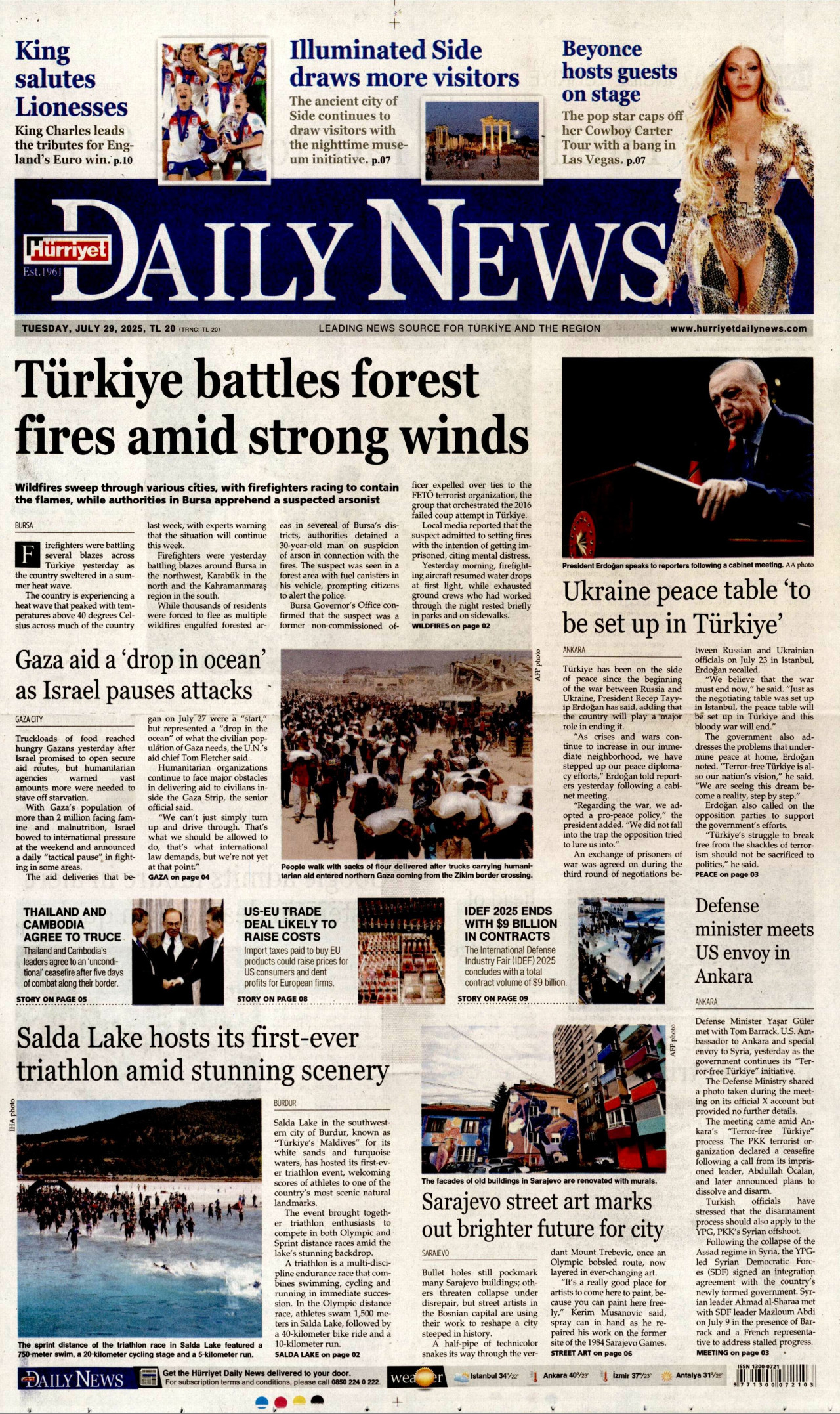 HÜRRİYET DAİLY NEWS gazetesinin 29 Temmuz 2025 tarihli birinci sayfası