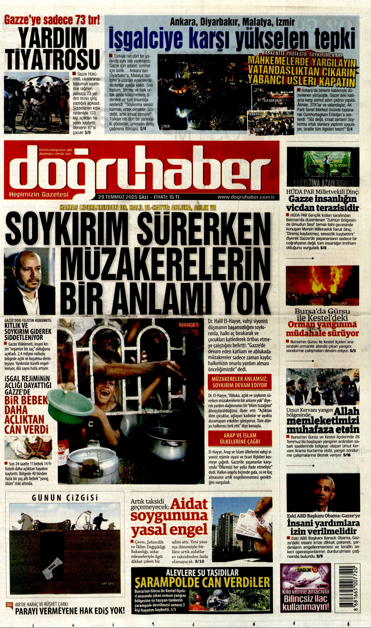 DOĞRU HABER gazetesinin 29 Temmuz 2025 tarihli birinci sayfası