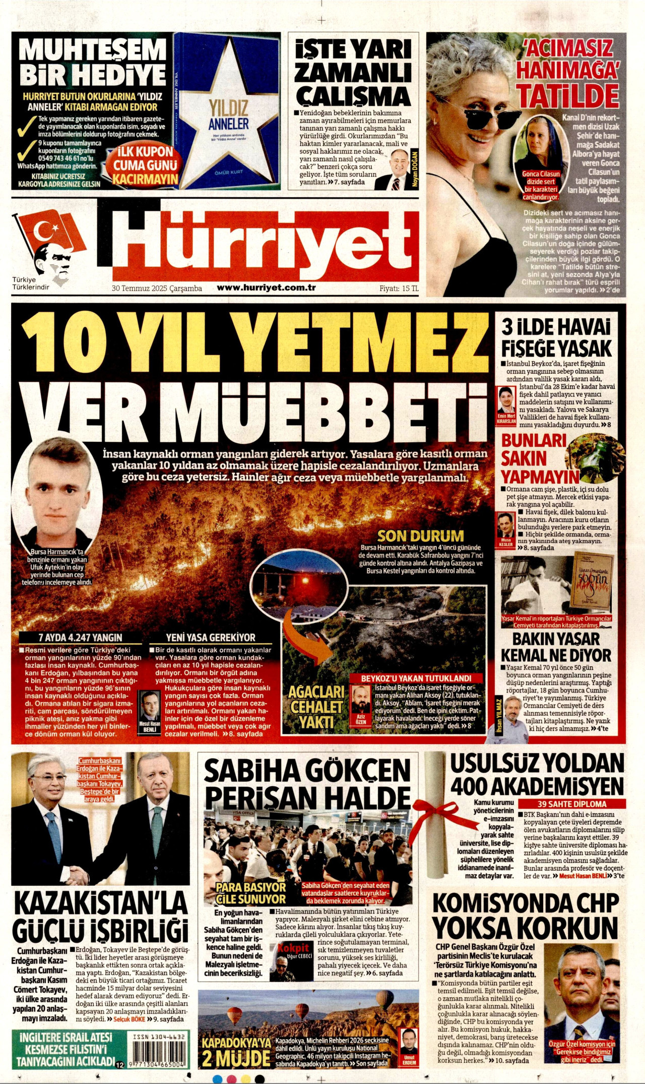 HÜRRİYET gazetesinin 30 Temmuz 2025 tarihli birinci sayfası
