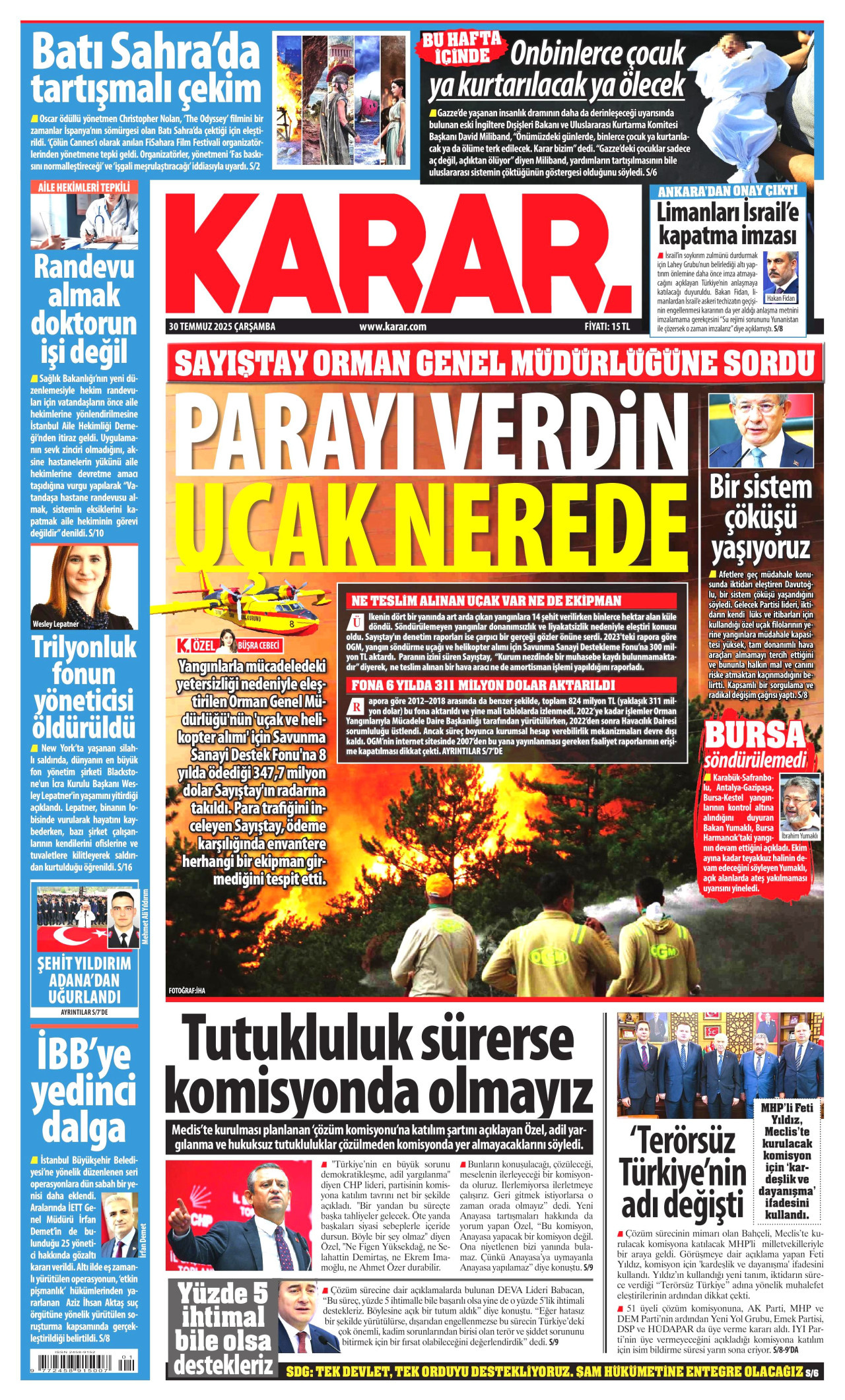 KARAR gazetesinin 30 Temmuz 2025 tarihli birinci sayfası