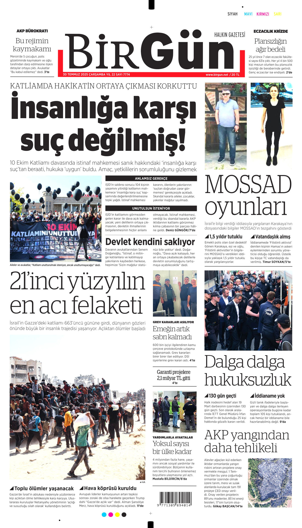 BİRGÜN gazetesinin 30 Temmuz 2025 tarihli birinci sayfası