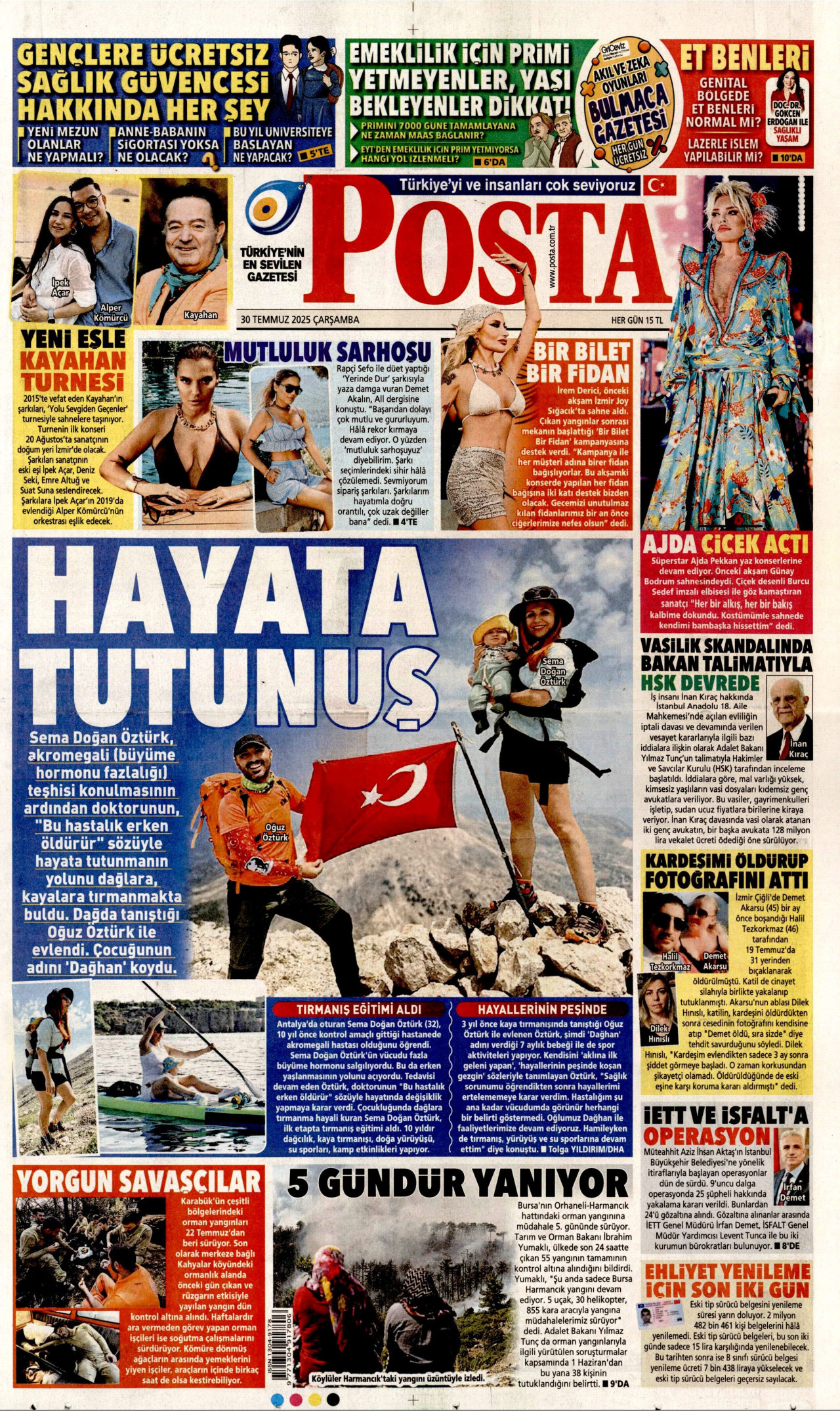 POSTA gazetesinin 30 Temmuz 2025 tarihli birinci sayfası