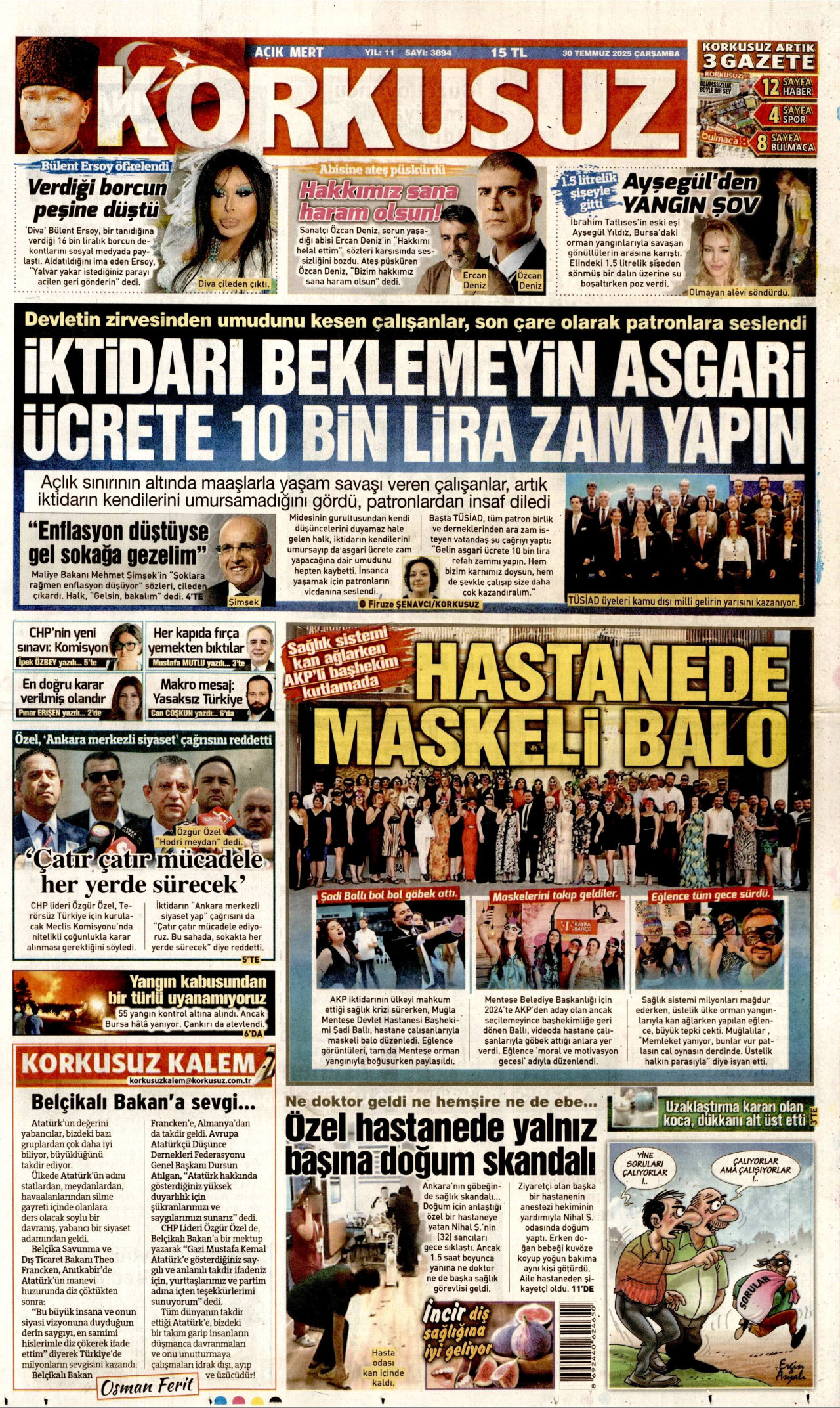 KORKUSUZ gazetesinin 30 Temmuz 2025 tarihli birinci sayfası