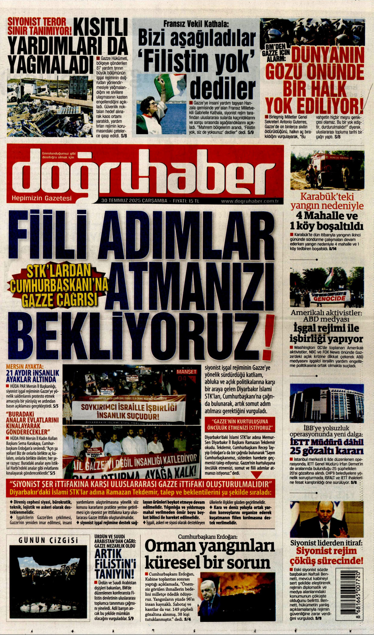 DOĞRU HABER gazetesinin 30 Temmuz 2025 tarihli birinci sayfası
