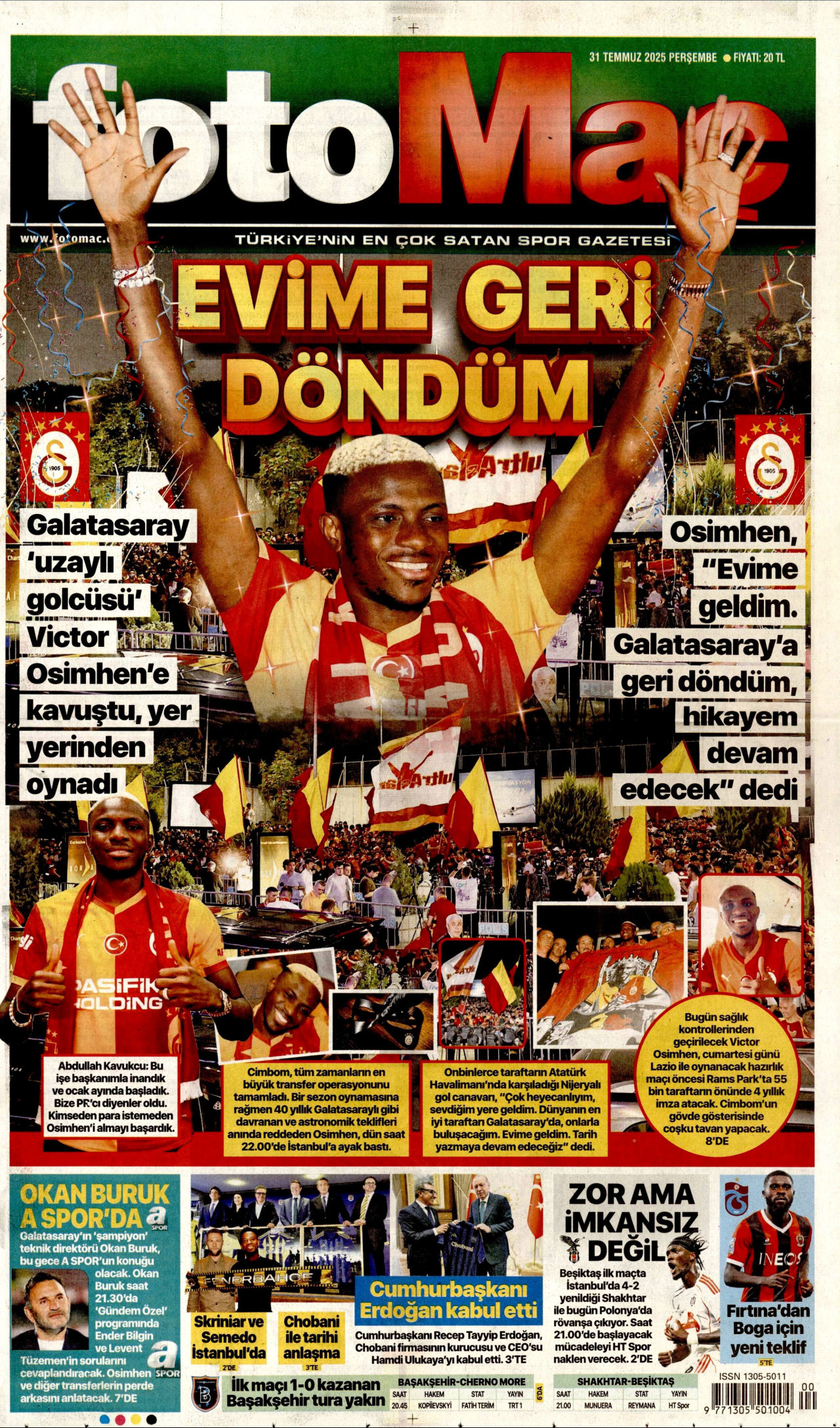 FOTOMAÇ gazetesinin 31 Temmuz 2025 tarihli birinci sayfası