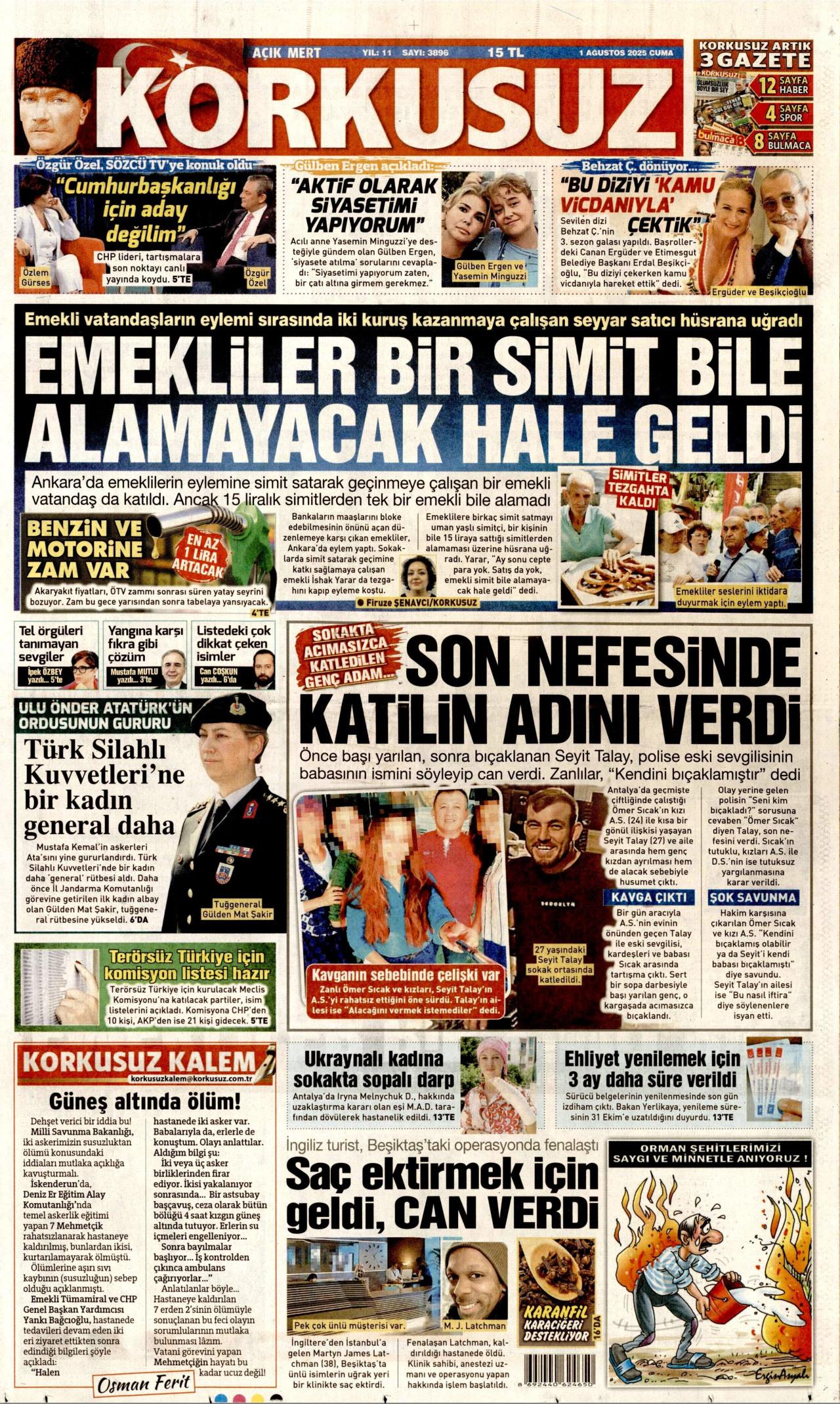 KORKUSUZ gazetesinin 1 Ağustos 2025 tarihli birinci sayfası