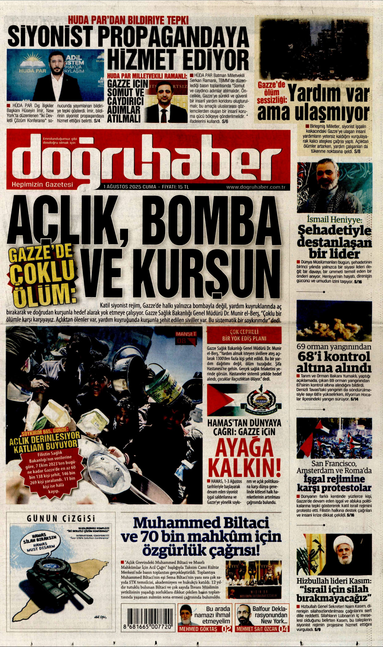 DOĞRU HABER gazetesinin 1 Ağustos 2025 tarihli birinci sayfası