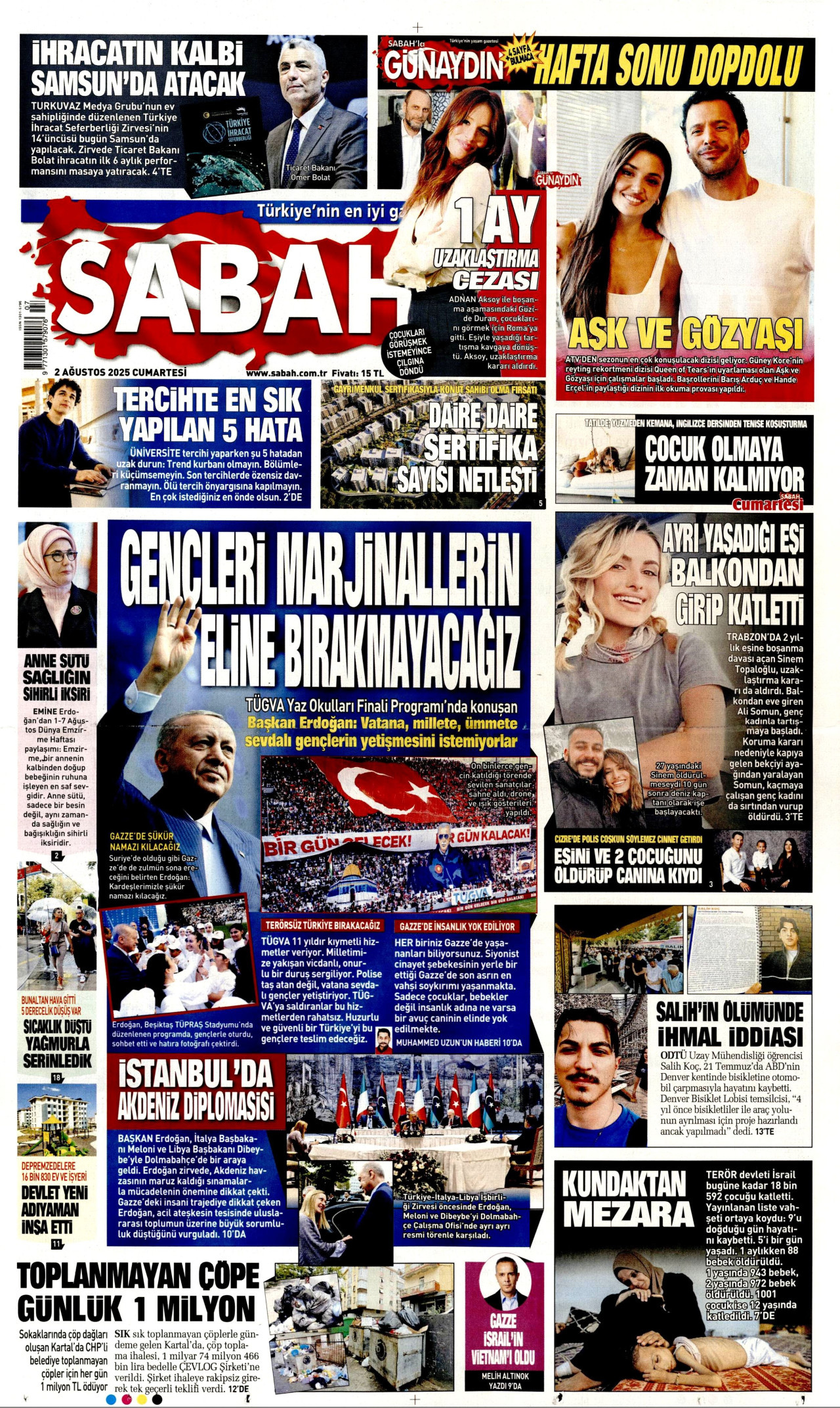 SABAH gazetesinin 2 Ağustos 2025 tarihli birinci sayfası