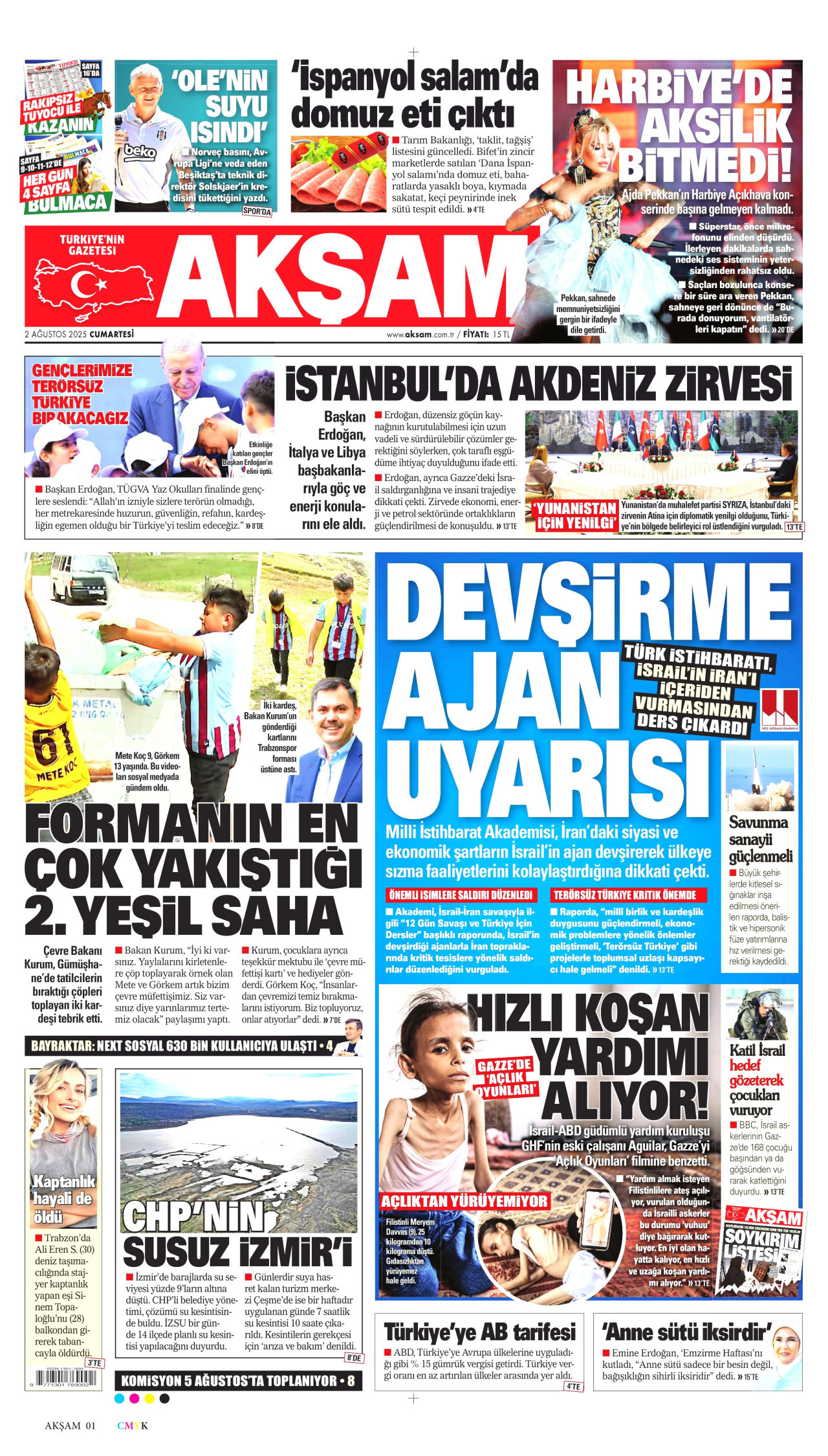 AKŞAM gazetesinin 2 Ağustos 2025 tarihli birinci sayfası
