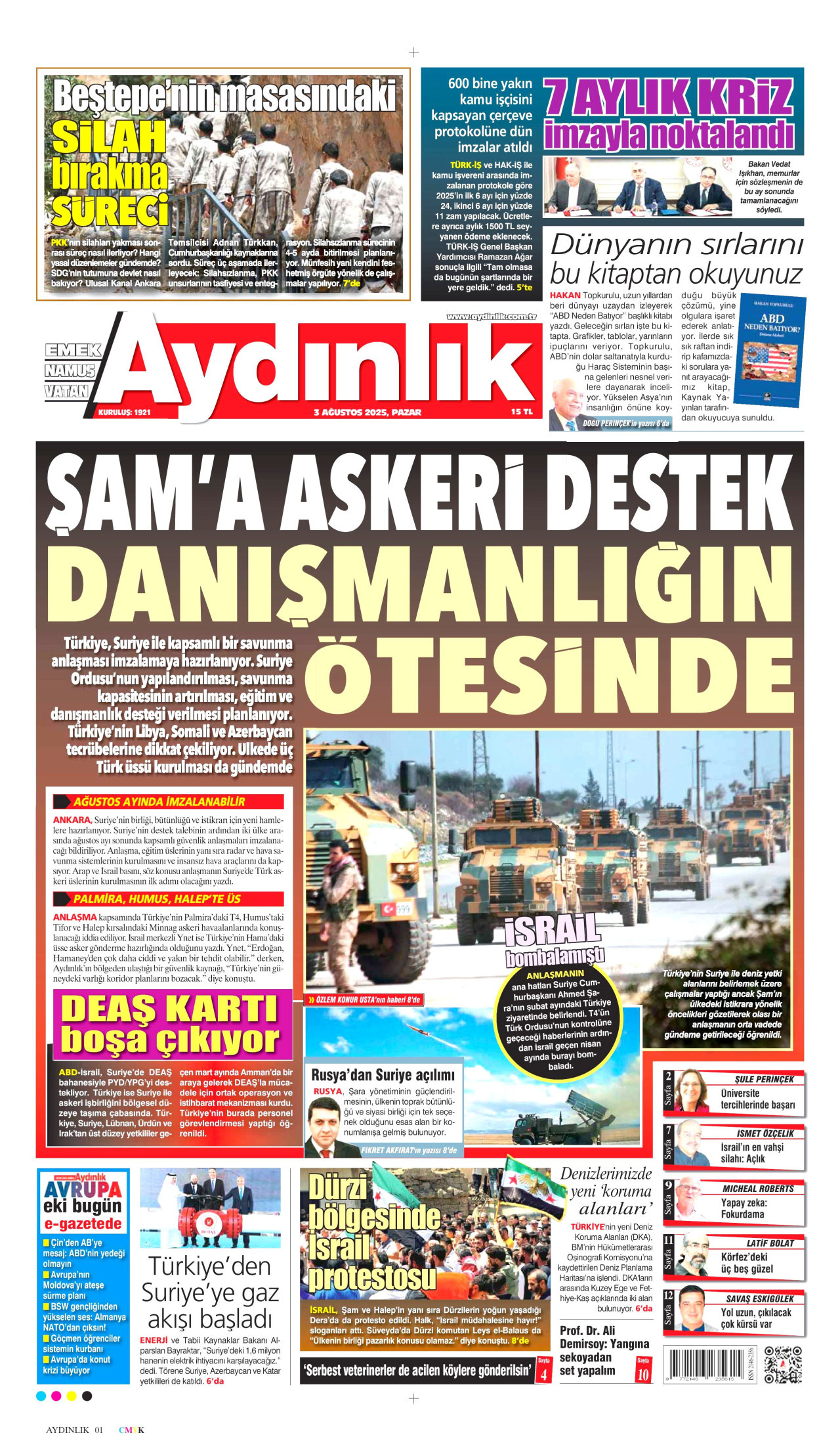 AYDINLIK GAZETESİ gazetesinin 3 Ağustos 2025 tarihli birinci sayfası