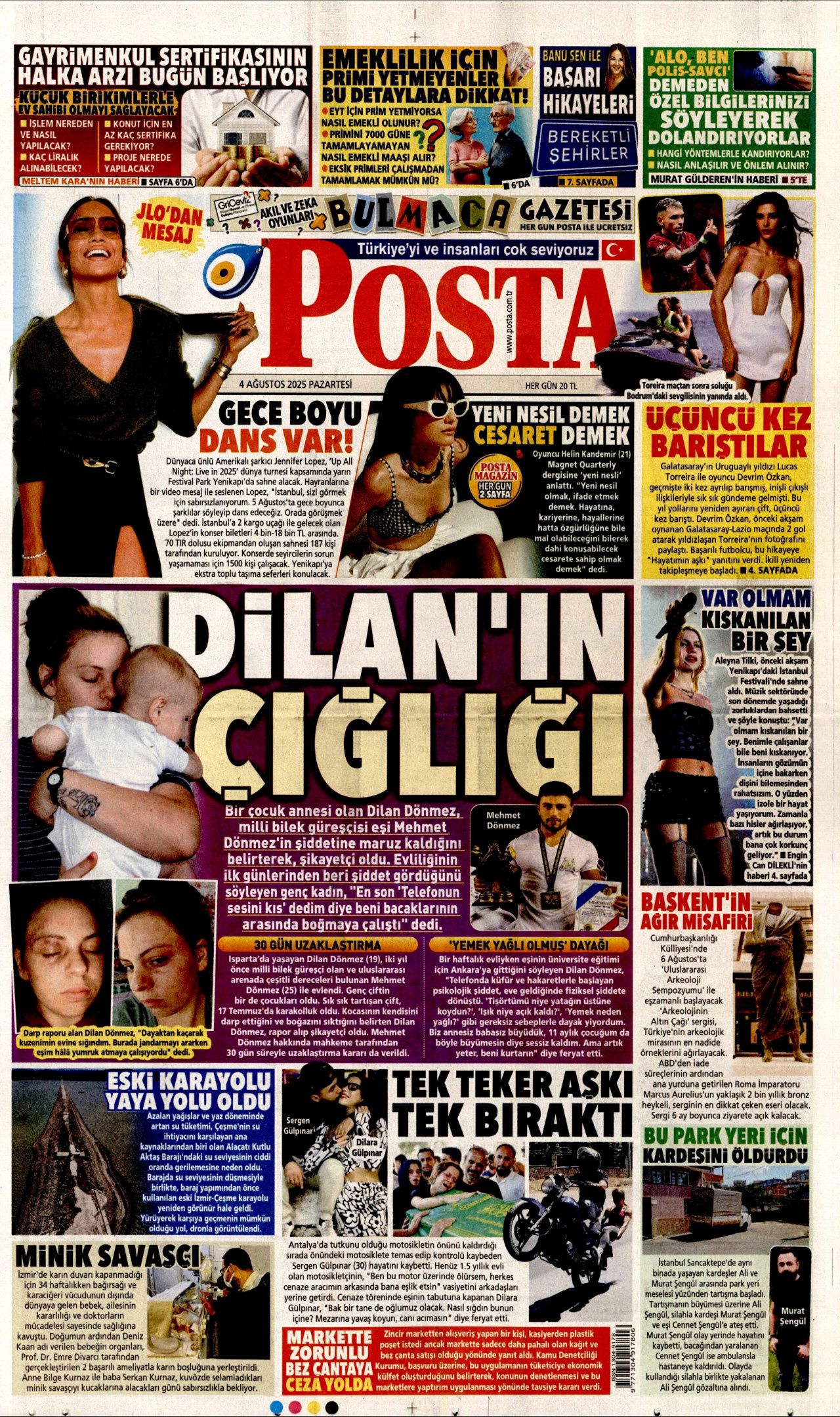 POSTA gazetesinin 4 Ağustos 2025 tarihli birinci sayfası