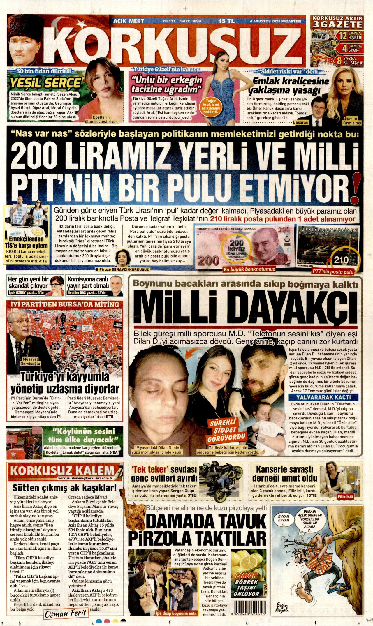 KORKUSUZ gazetesinin 4 Ağustos 2025 tarihli birinci sayfası