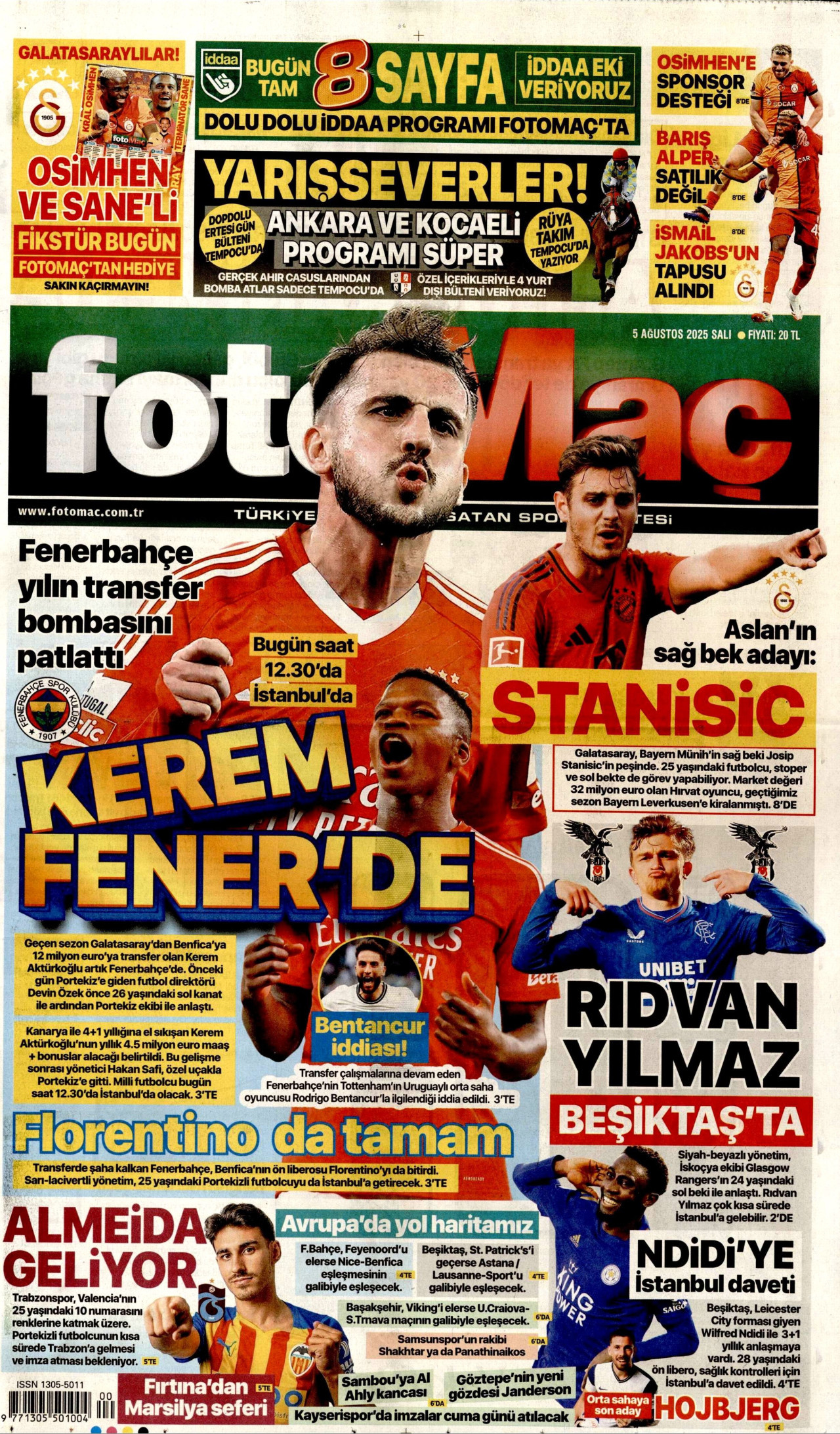 FOTOMAÇ gazetesinin 5 Ağustos 2025 tarihli birinci sayfası