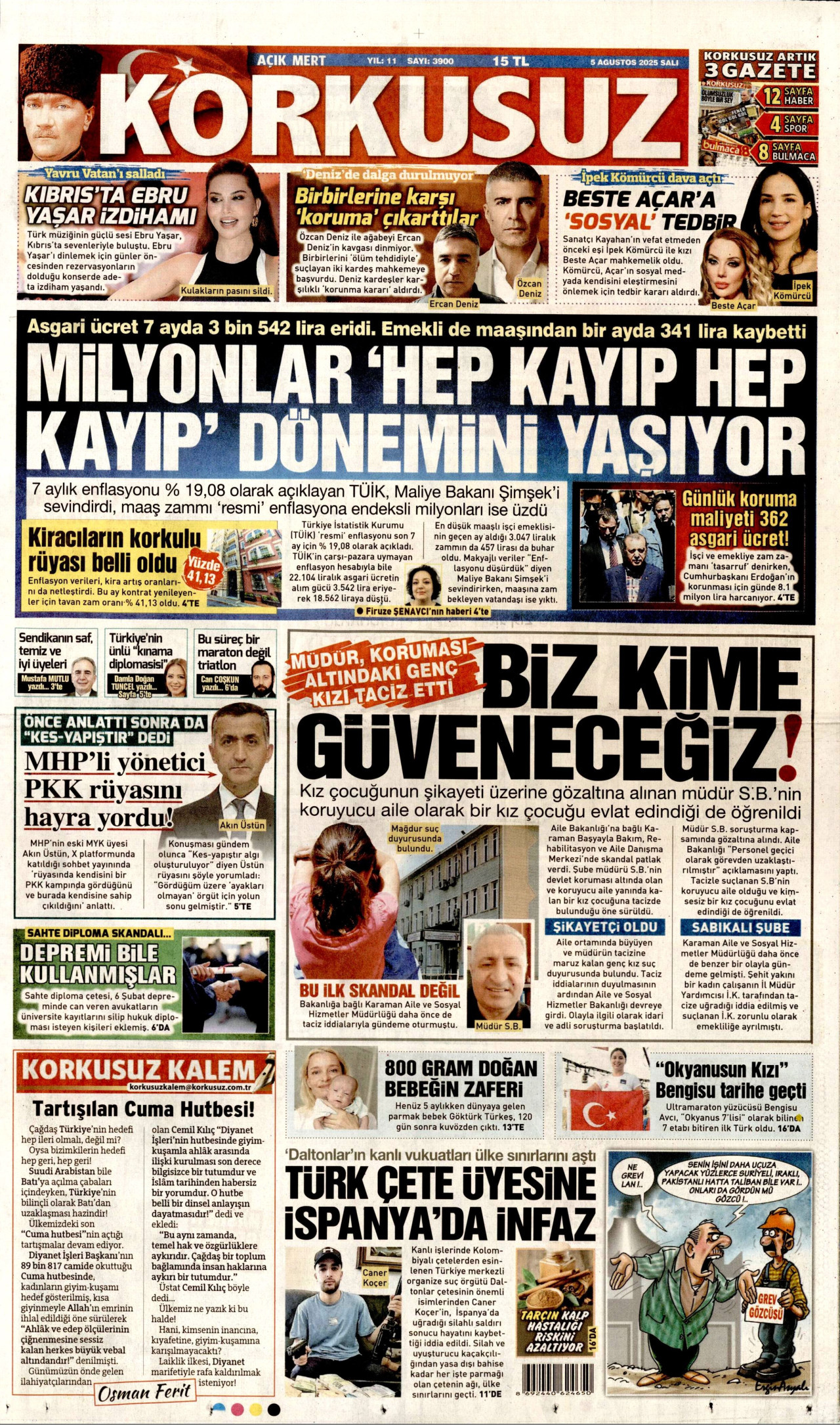 KORKUSUZ gazetesinin 5 Ağustos 2025 tarihli birinci sayfası
