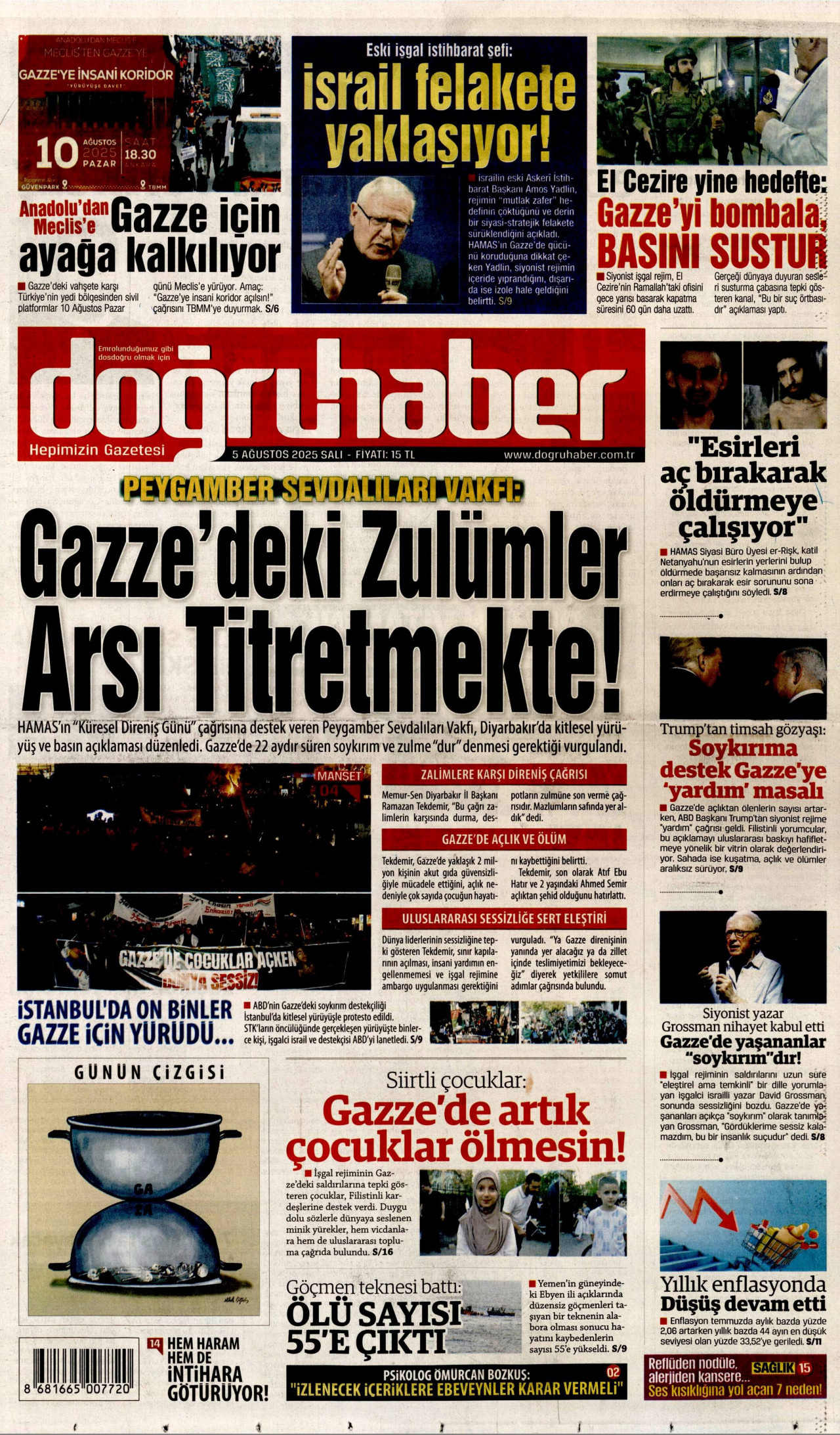 DOĞRU HABER gazetesinin 5 Ağustos 2025 tarihli birinci sayfası