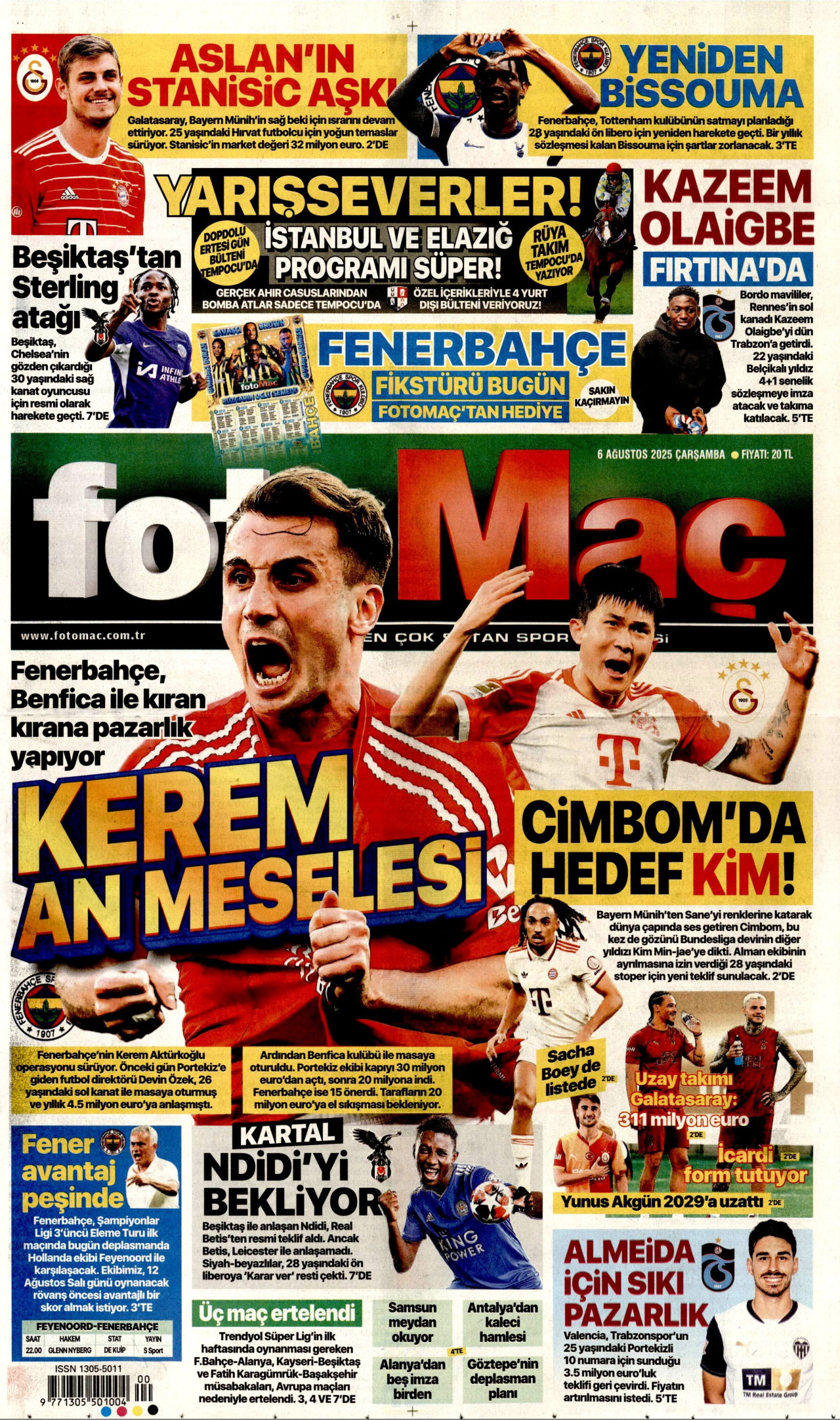 FOTOMAÇ gazetesinin 6 Ağustos 2025 tarihli birinci sayfası