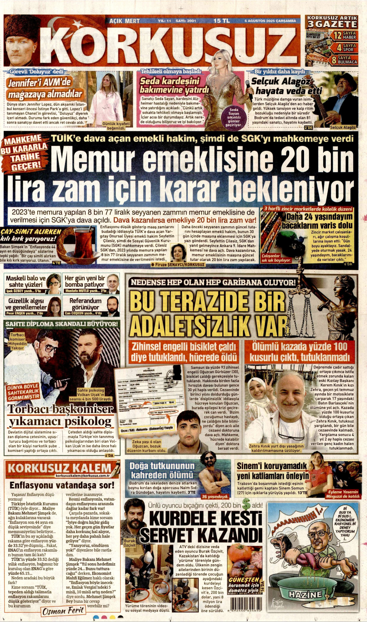 KORKUSUZ gazetesinin 6 Ağustos 2025 tarihli birinci sayfası