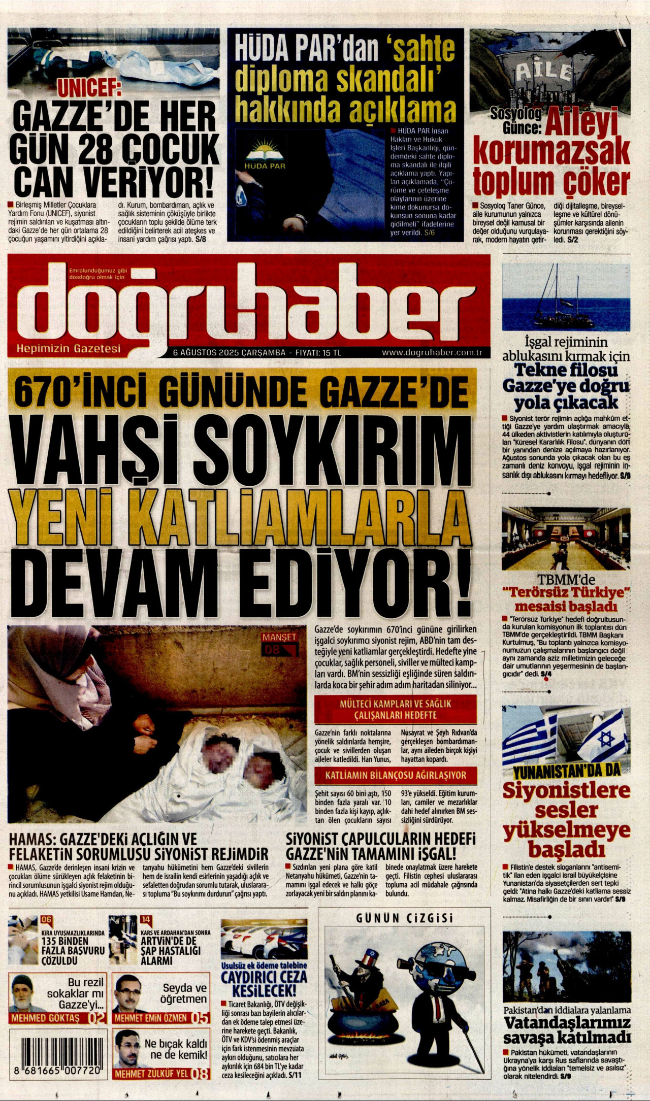 DOĞRU HABER gazetesinin 6 Ağustos 2025 tarihli birinci sayfası