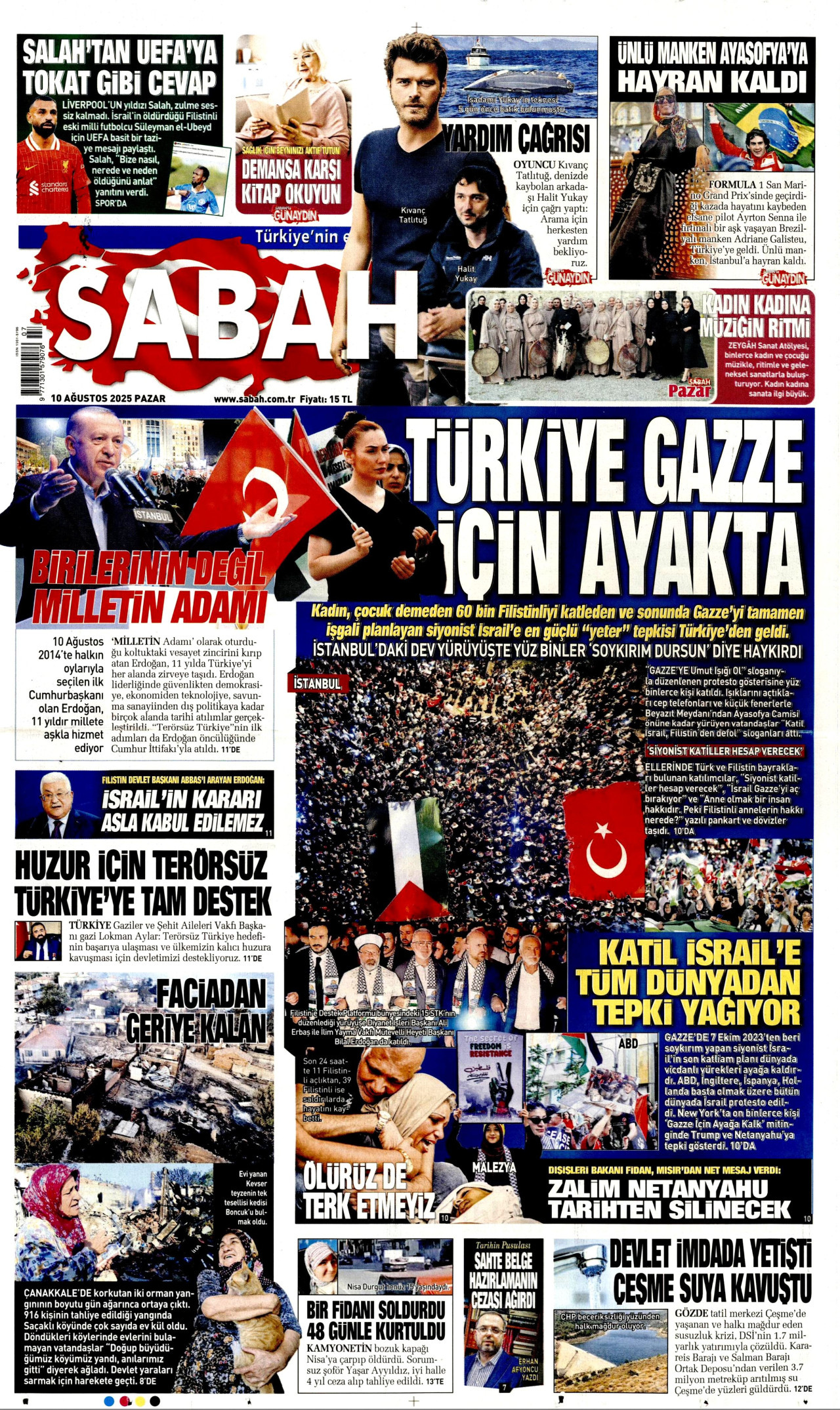 SABAH gazetesinin 10 Ağustos 2025 tarihli birinci sayfası