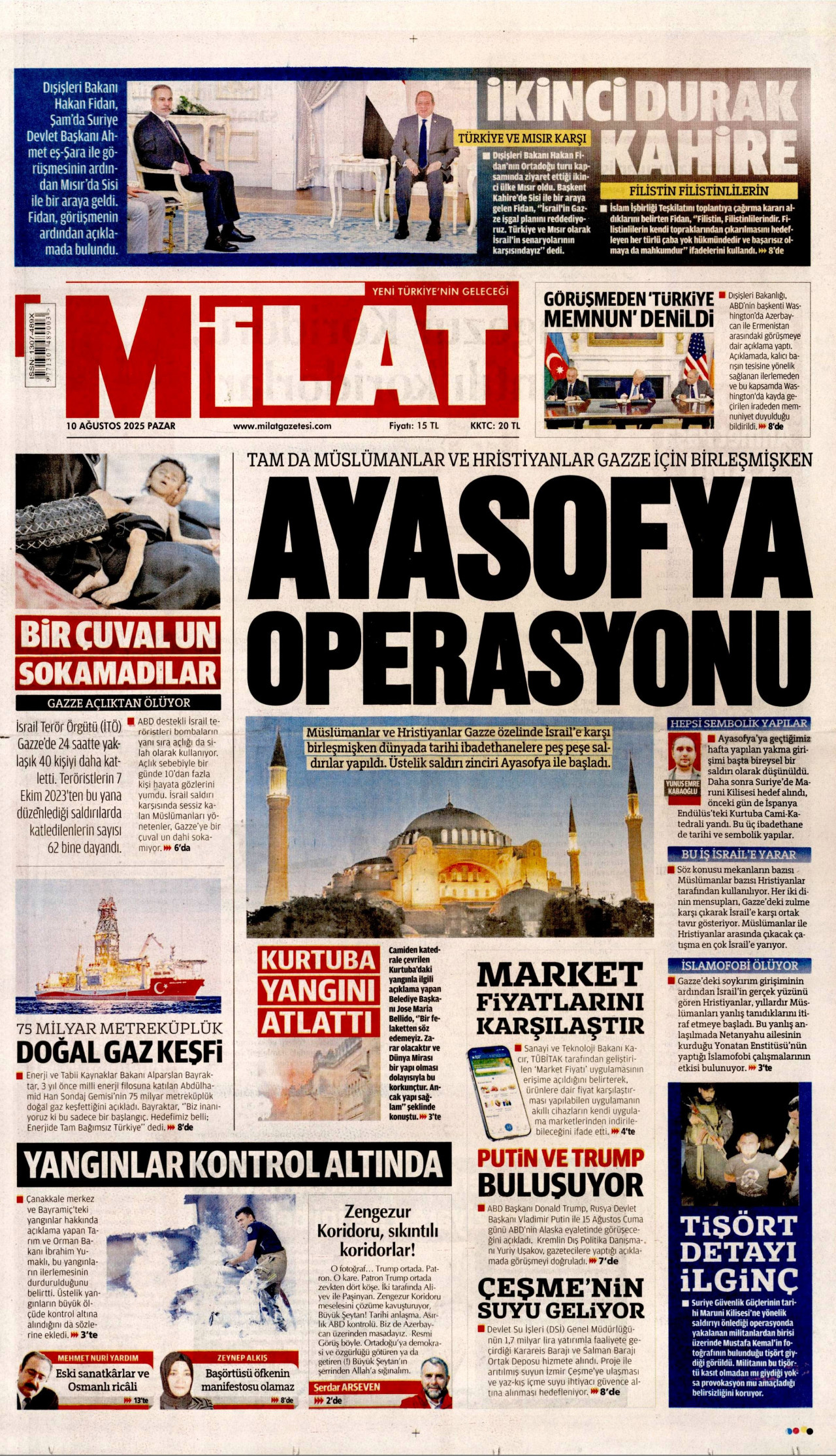 MİLAT gazetesinin 10 Ağustos 2025 tarihli birinci sayfası